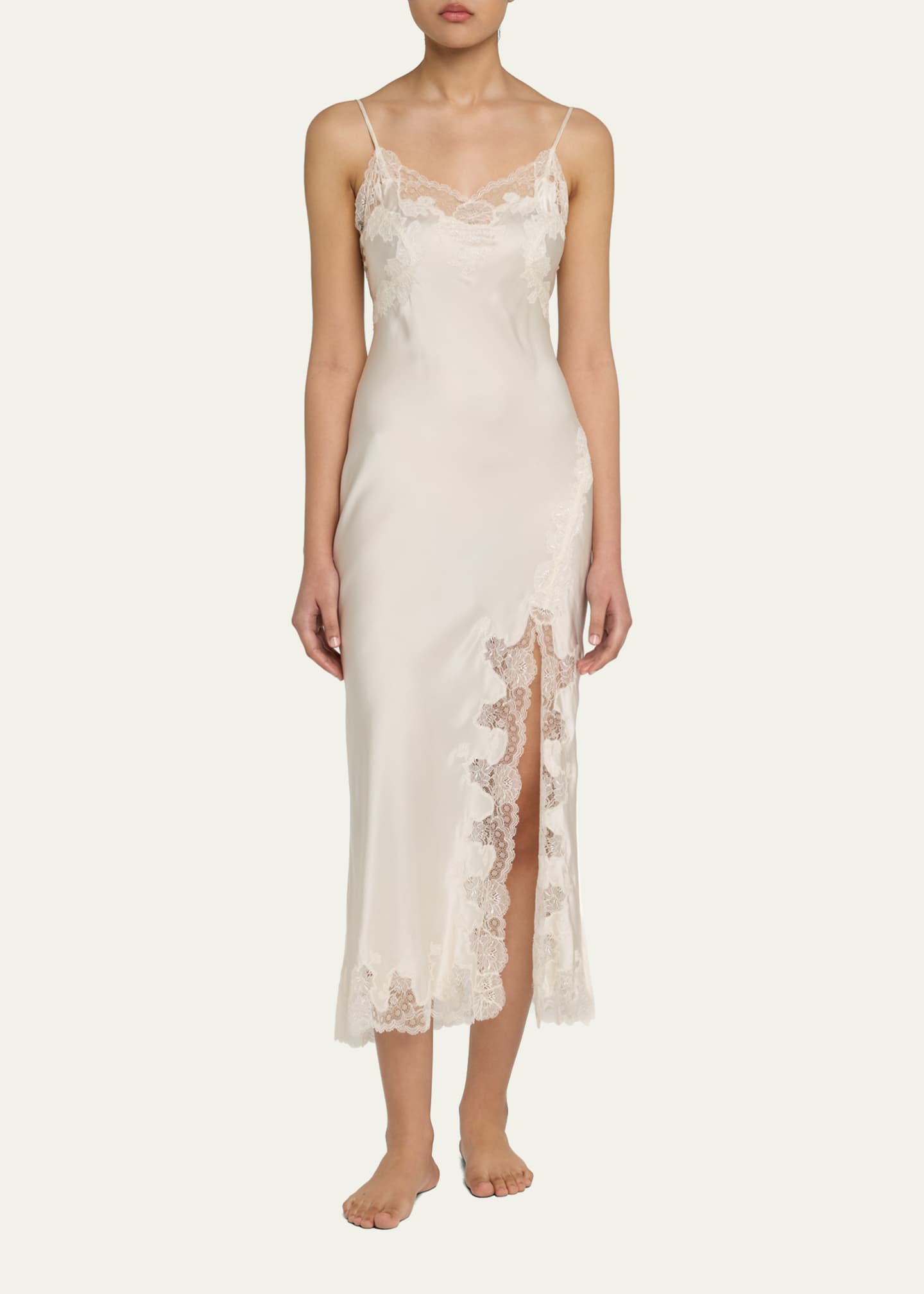 Lolita Sleeveless Lace-Trim Charmeuse Nightgown