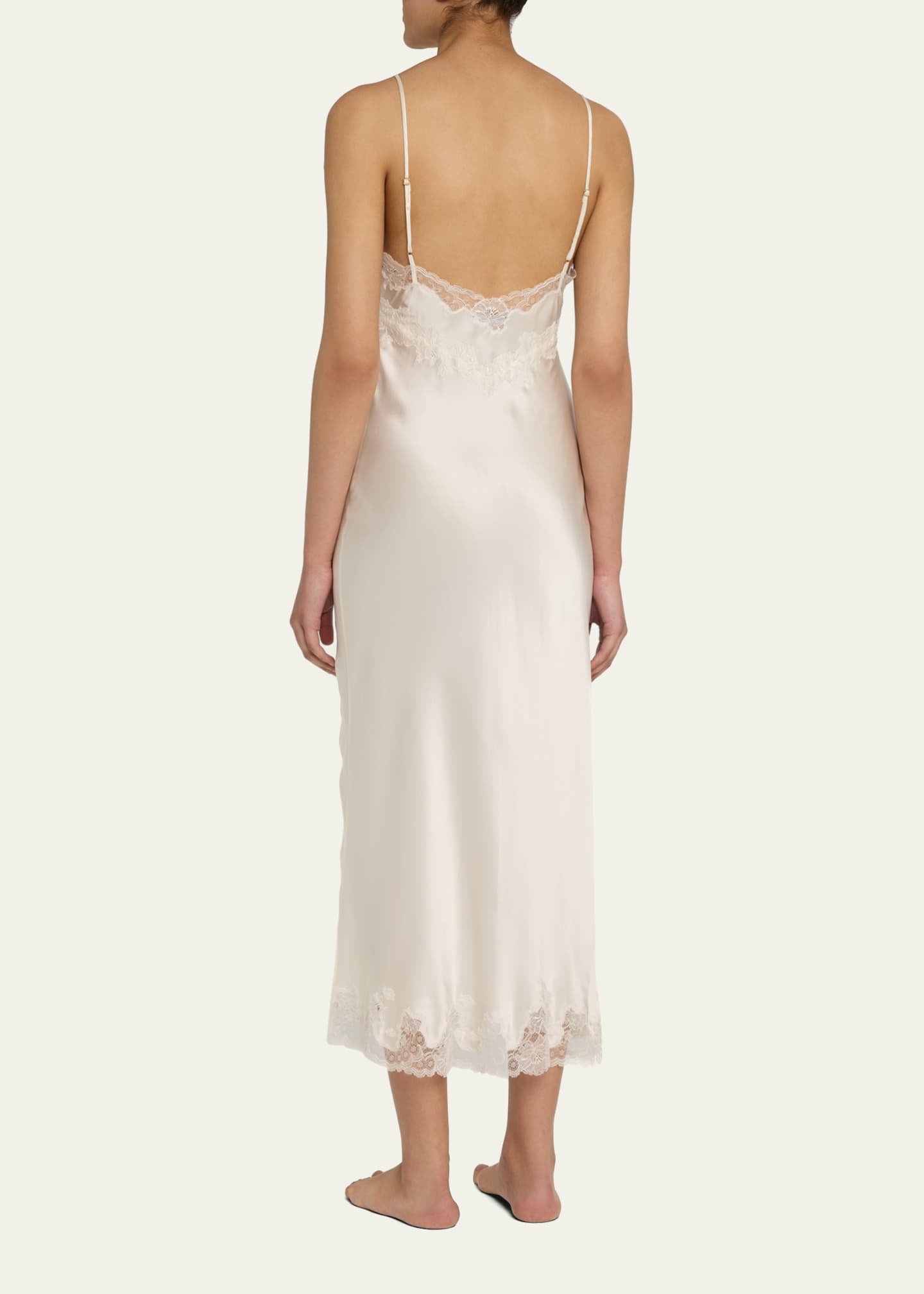 Lolita Sleeveless Lace-Trim Charmeuse Nightgown