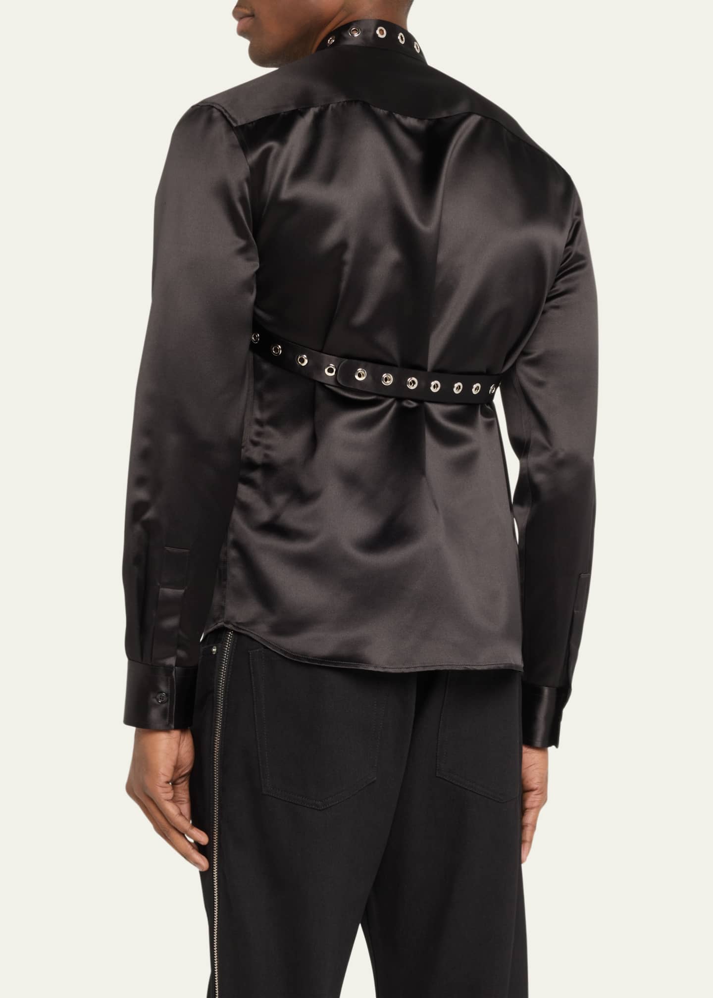 Off-White Men's Duchesse Satin Shirt with Eyelet Strap - Bergdorf Goodman