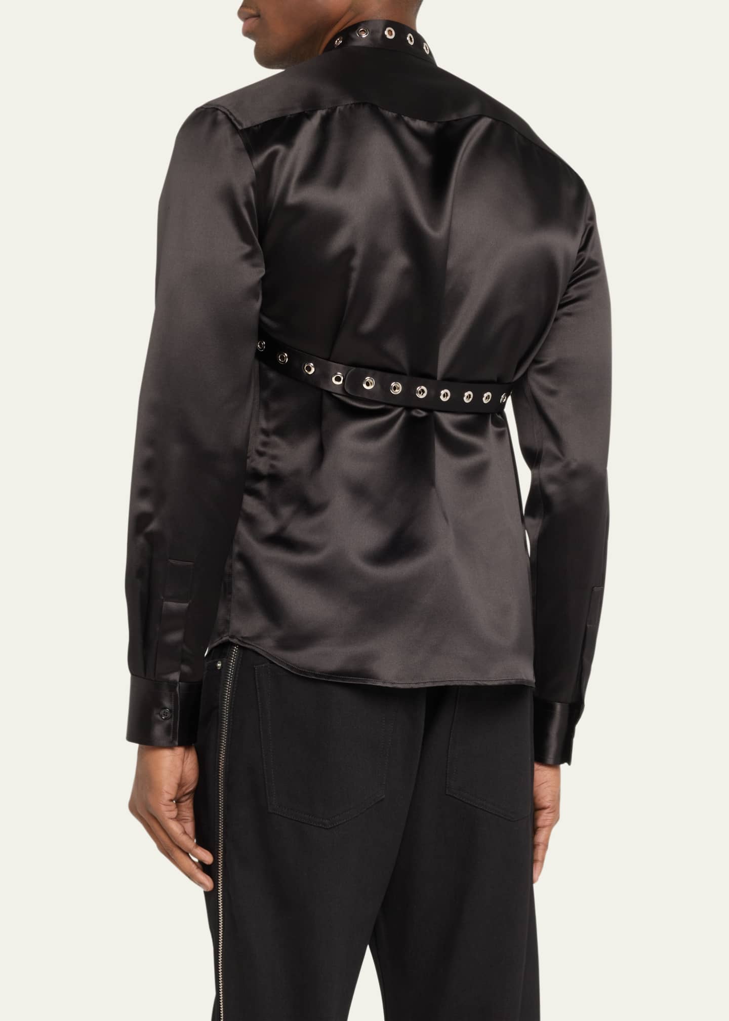 OffWhite Men's Duchesse Satin Shirt with Eyelet Strap Bergdorf Goodman