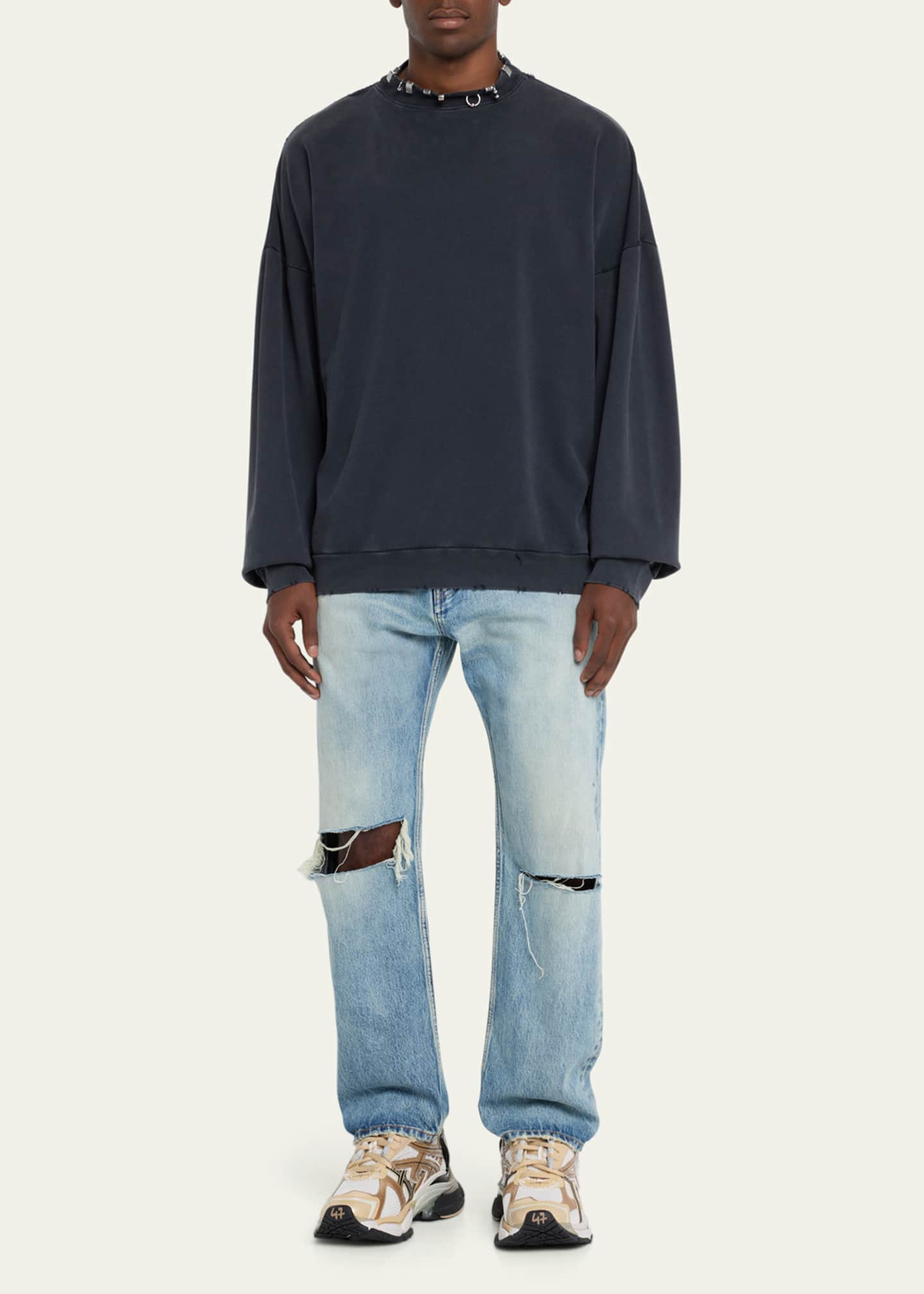 Balenciaga Men's Pierced Oversized Crew Sweatshirt - Bergdorf Goodman