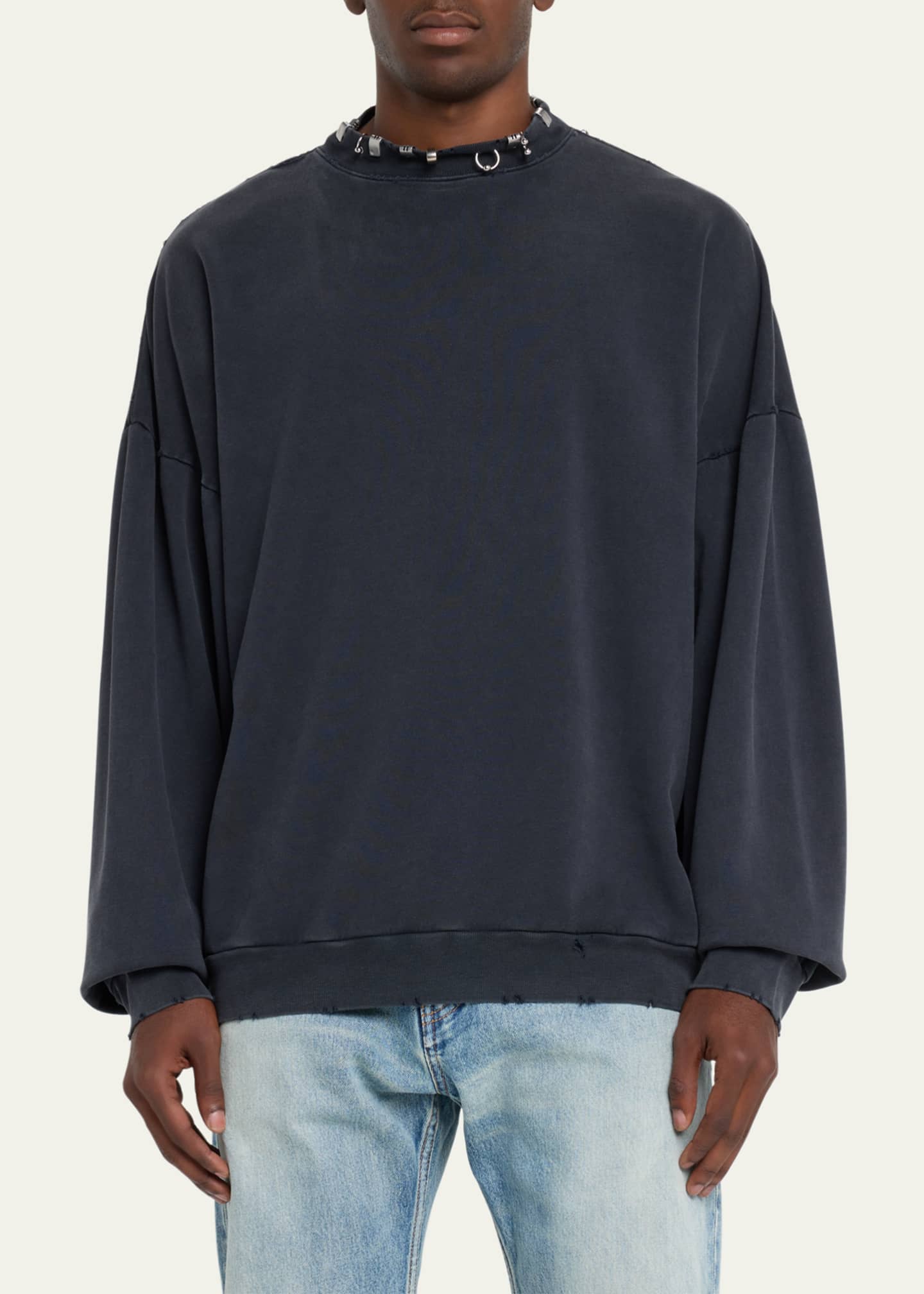 Balenciaga Men's Pierced Oversized Crew Sweatshirt - Bergdorf Goodman