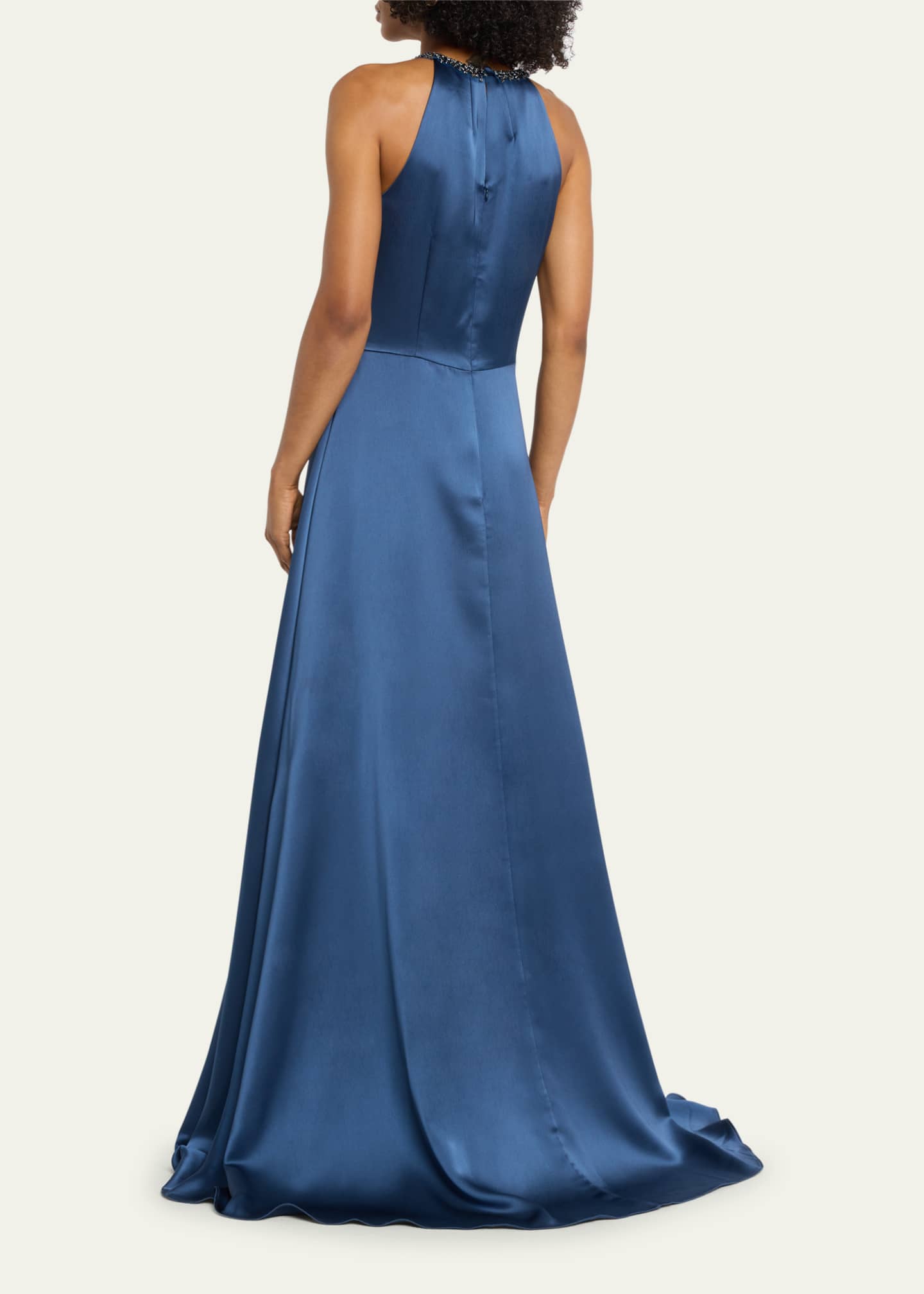Rickie Freeman for Teri Jon Pleated Jewel Embellished Halter Gown