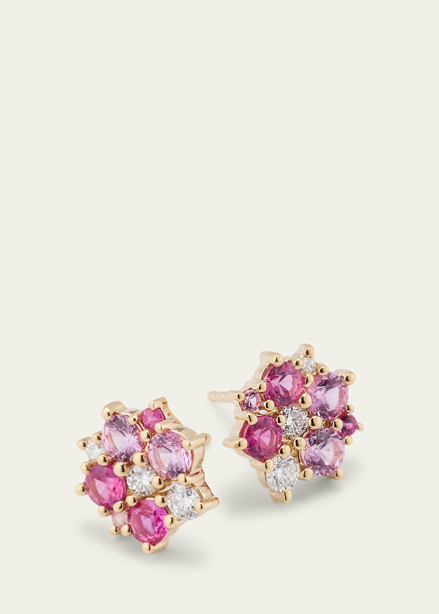 Sydney Evan 14k Diamond and Pink Sapphire Disc Stud Earrings Image 3 of 4