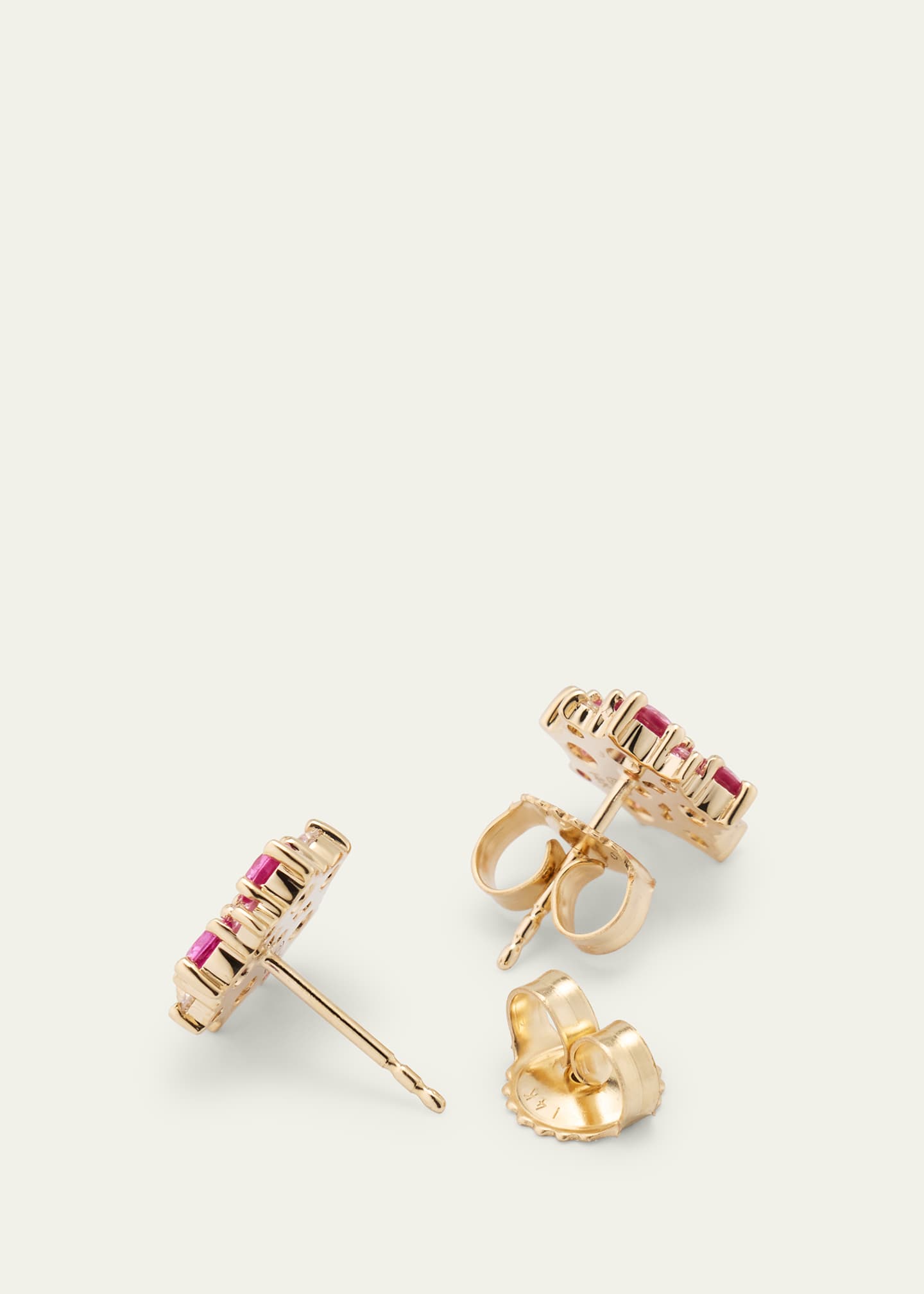 Sydney Evan 14k Diamond and Pink Sapphire Disc Stud Earrings Image 4 of 4