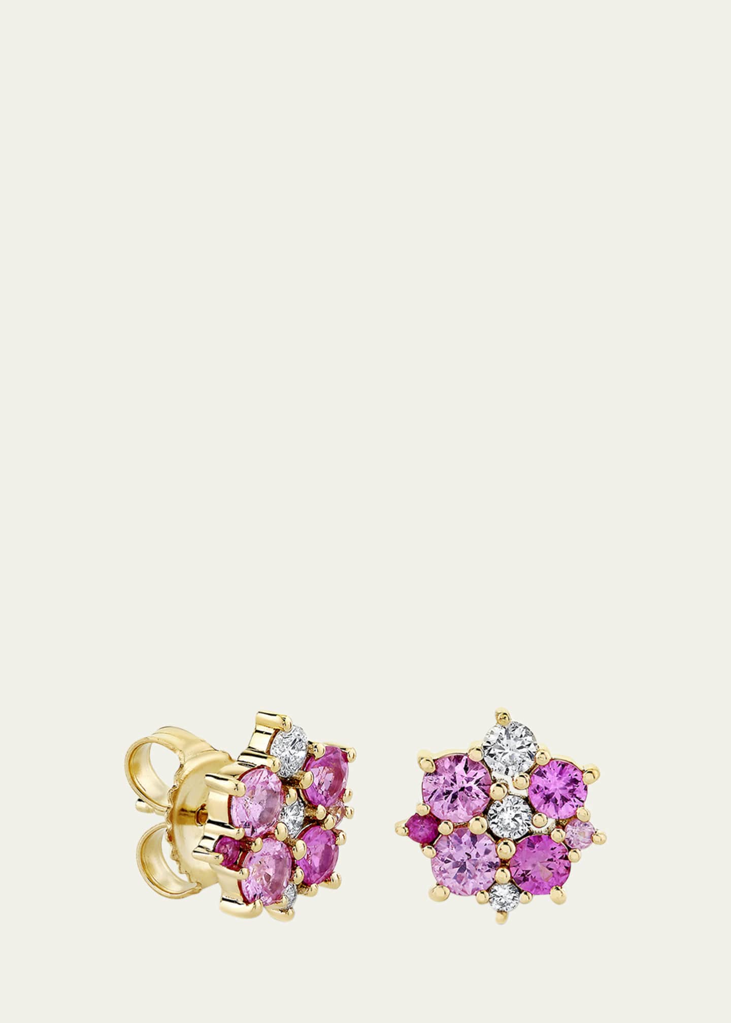 Sydney Evan 14k Diamond and Pink Sapphire Disc Stud Earrings Image 1 of 4