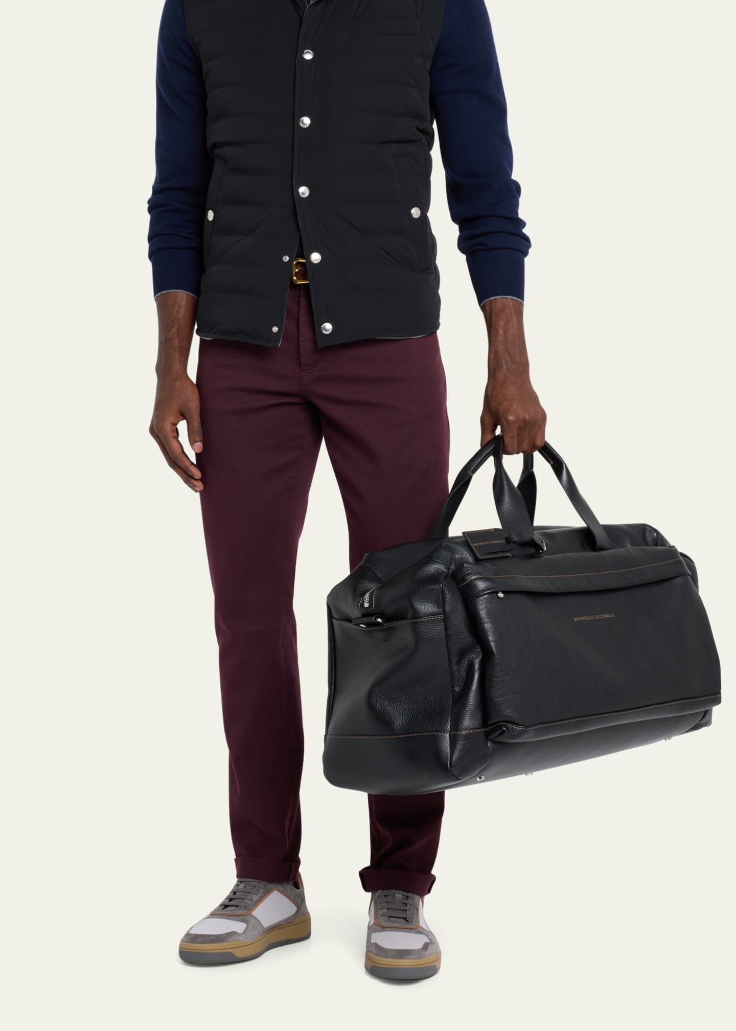 Brunello Cucinelli Men's Grained Calfskin Travel Duffel Bag Image 5 of 5