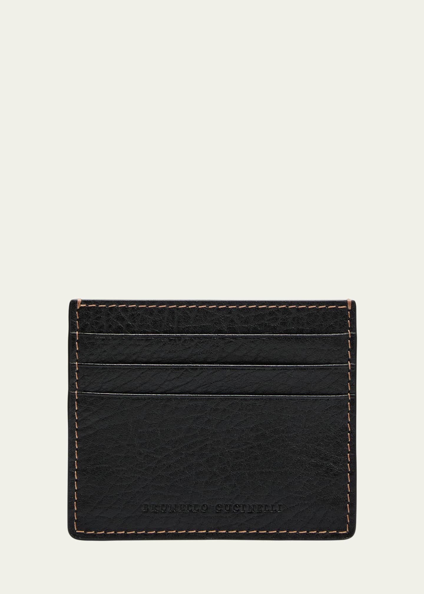 カードケース・名刺入れ Brunello Cucinelli Black Bi-Fold Cardholder In Leather Calfskin card case for Man in Black | Brunello Cucinelli