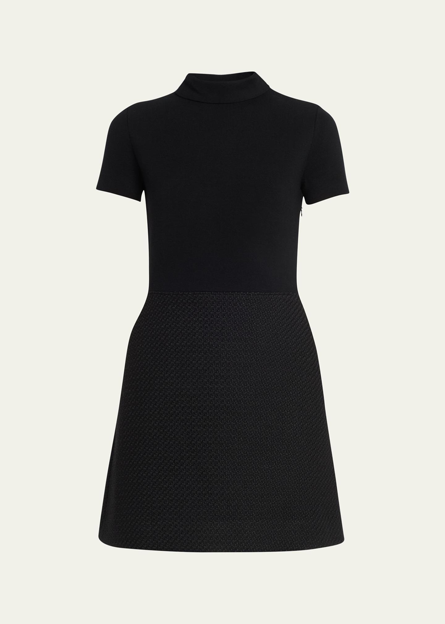WOWULOVELY Women's Tweed Mini Dress With Half Zip & Pockets - Short Sleeve A-Line Dress - View #5