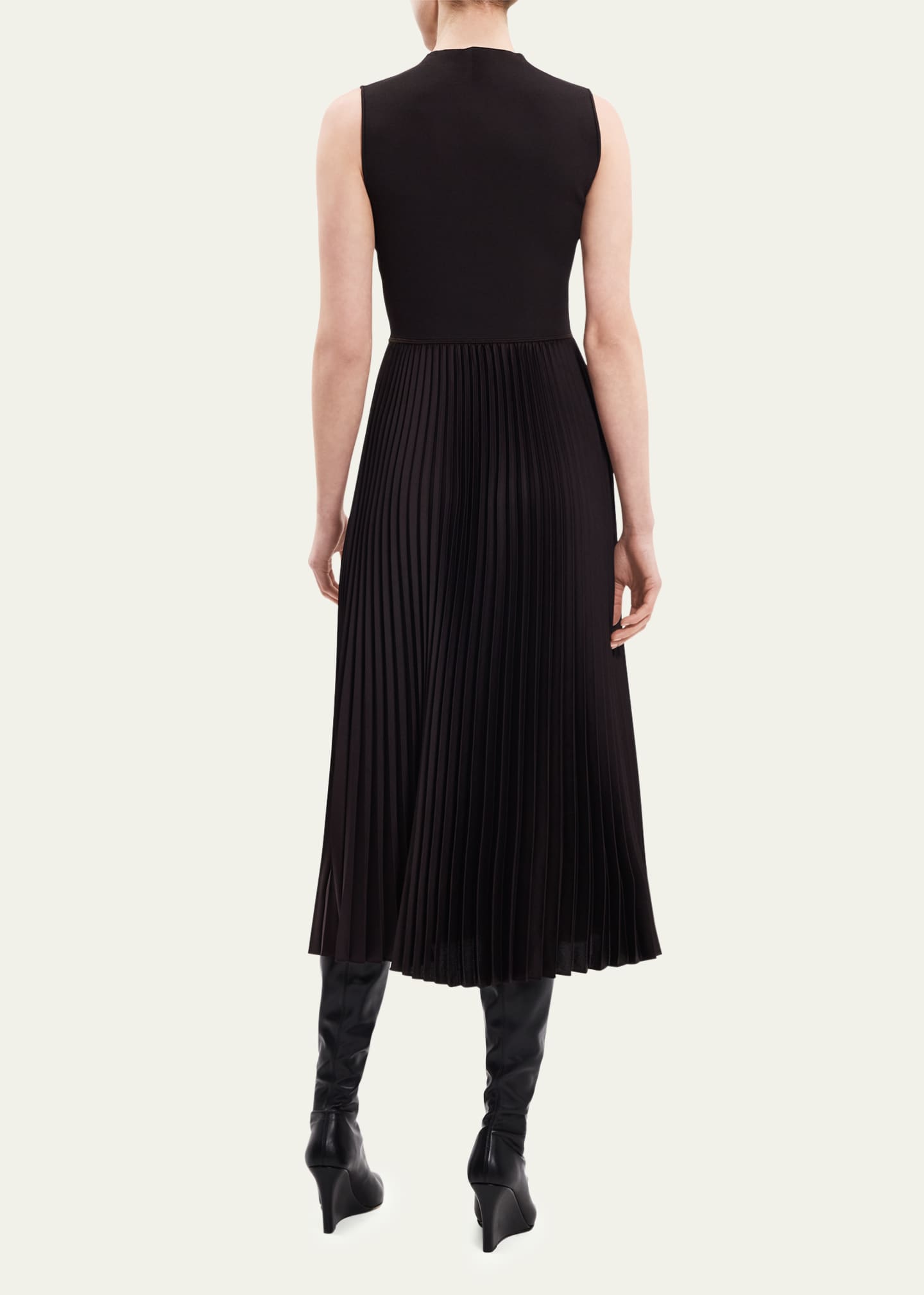 Theory Sleeveless Satin Pleated Combo Midi Dress - Bergdorf Goodman