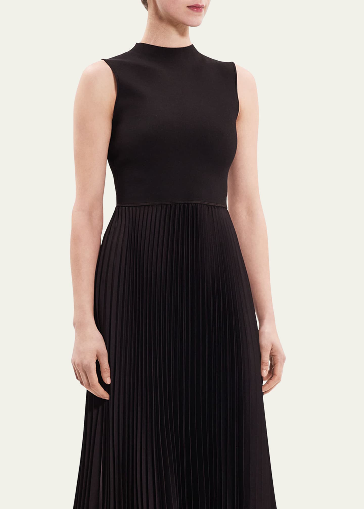 Theory Sleeveless Satin Pleated Combo Midi Dress - Bergdorf Goodman