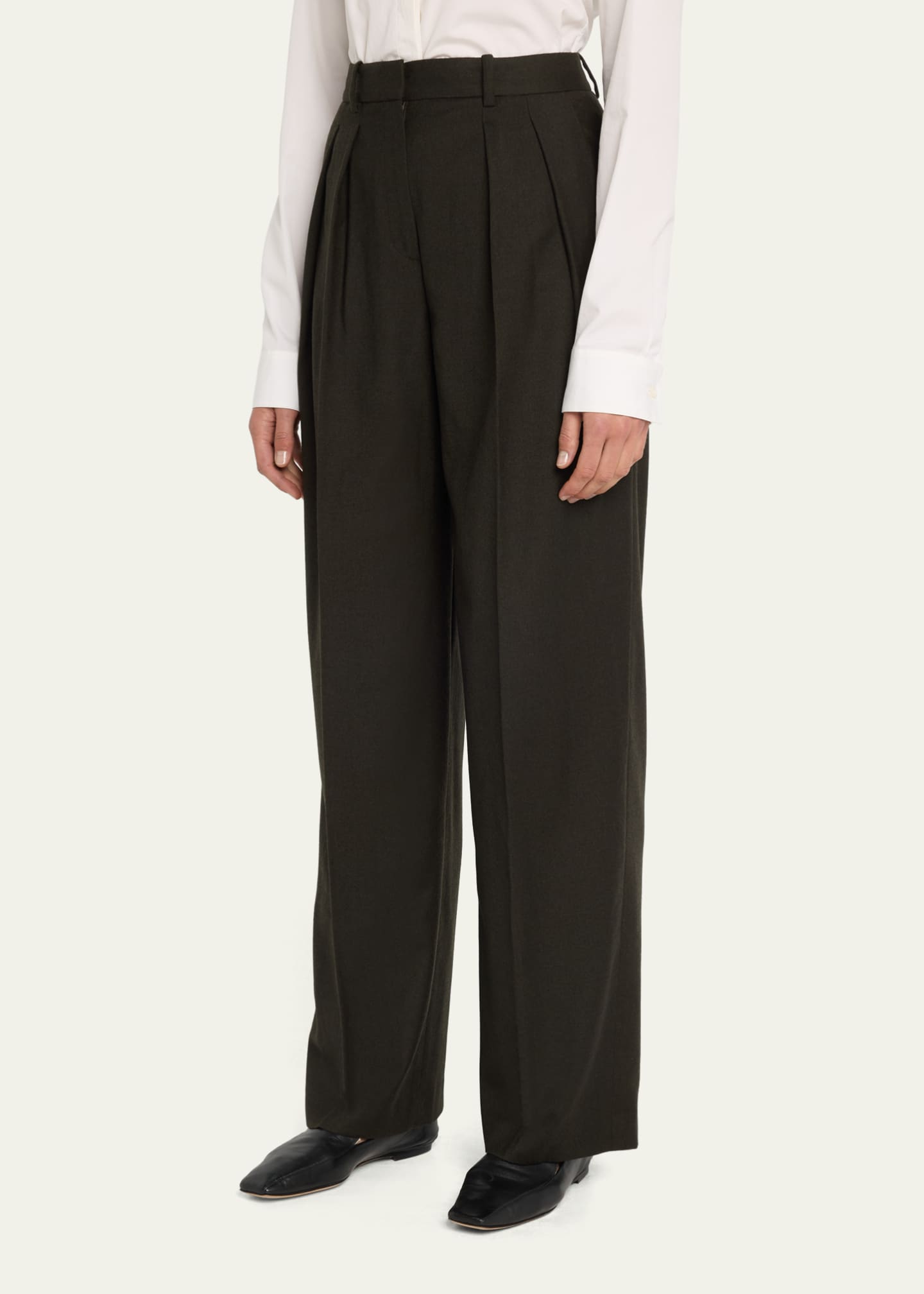 Theory Double Pleat Wool Flannel Pants - Bergdorf Goodman