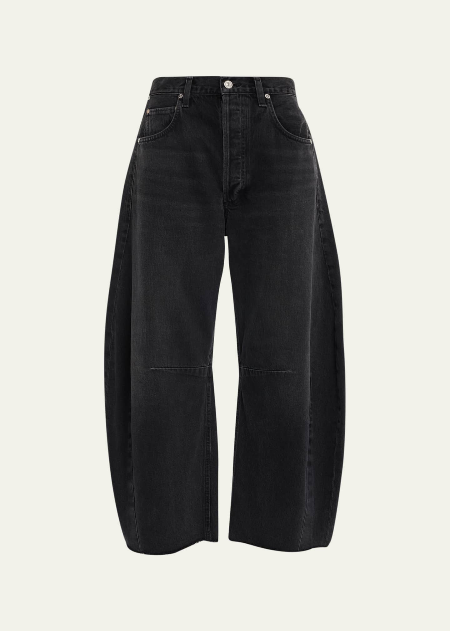 Blue Horseshoe raw-hem curved-leg jeans