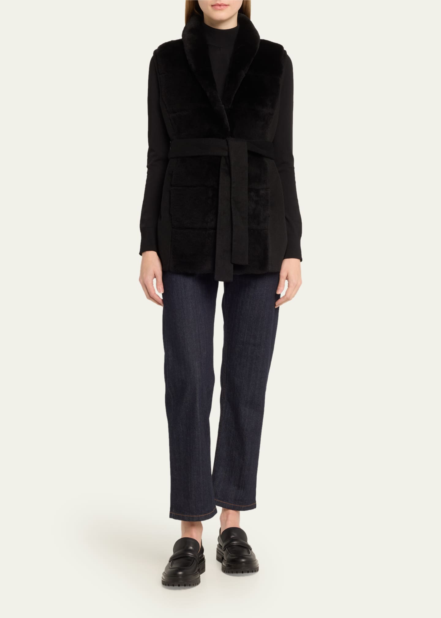 Gorski Reversible Shearling Vest with Belt Image 2 of 5