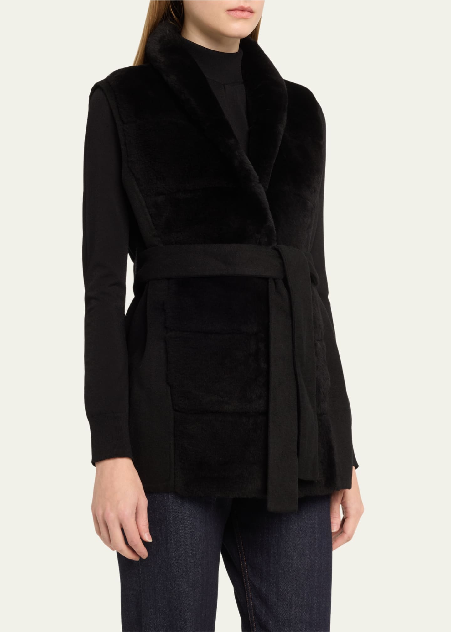 Gorski Reversible Shearling Vest with Belt Image 4 of 5
