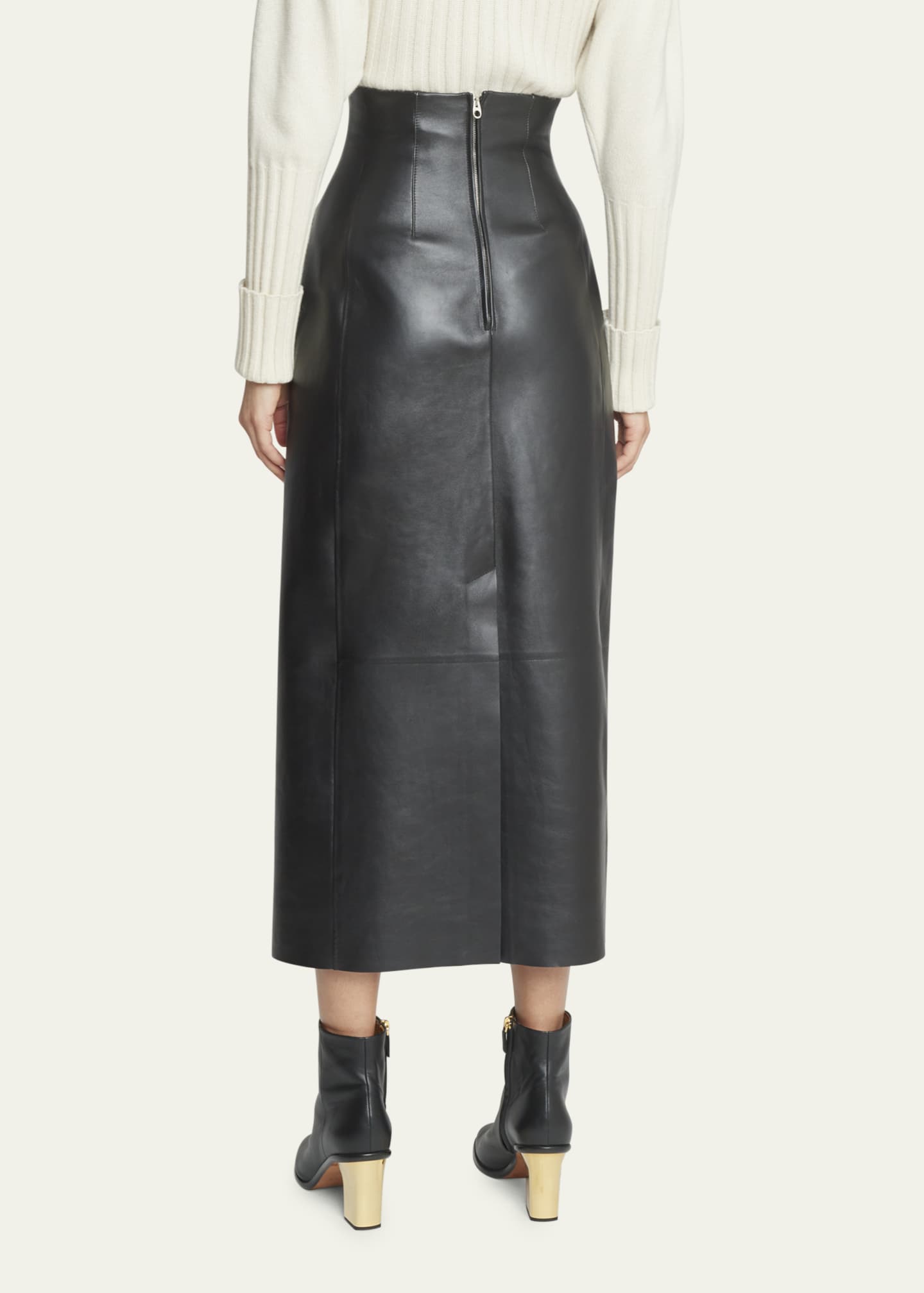 Chloe High Waist Corseted Napa Leather Midi Skirt - Bergdorf Goodman