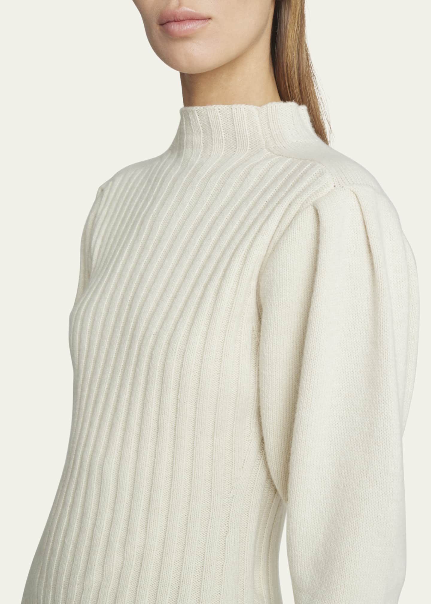 Chloe Puff-Sleeve Cashmere Ribbed Sweater - Bergdorf Goodman