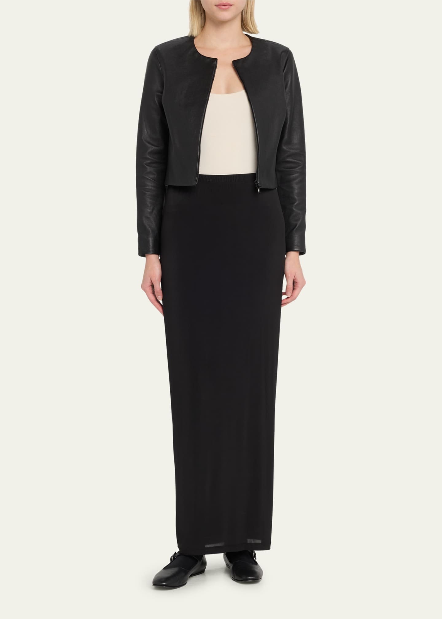 Susan Bender Stretch Leather Long-Sleeve Cardigan Jacket Image 2 of 5