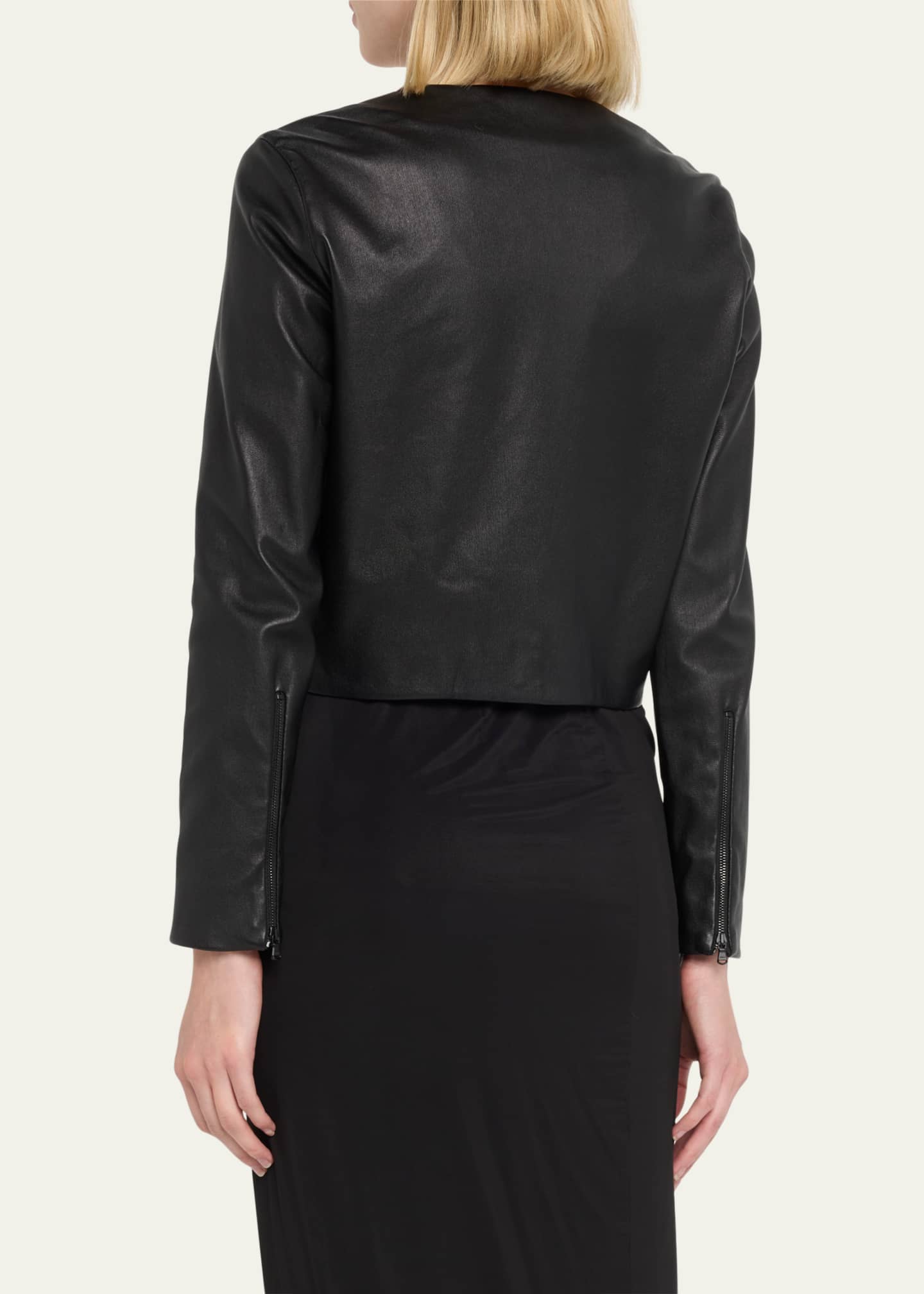Susan Bender Stretch Leather Long-Sleeve Cardigan Jacket Image 3 of 5
