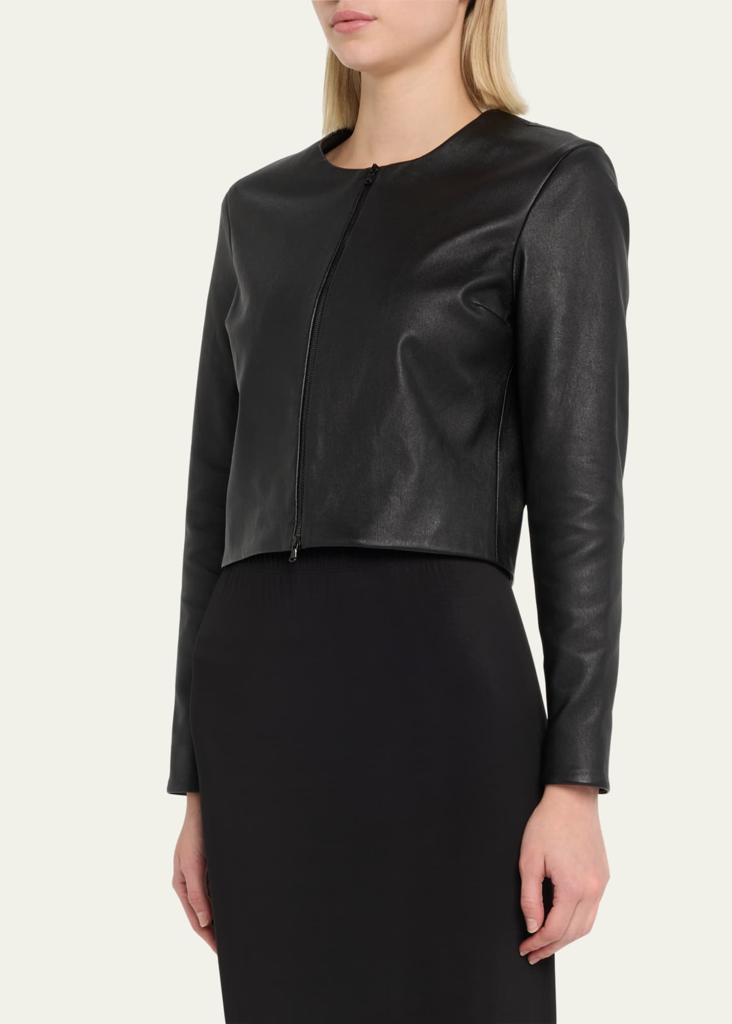 Vince collarless leather clearance jacket