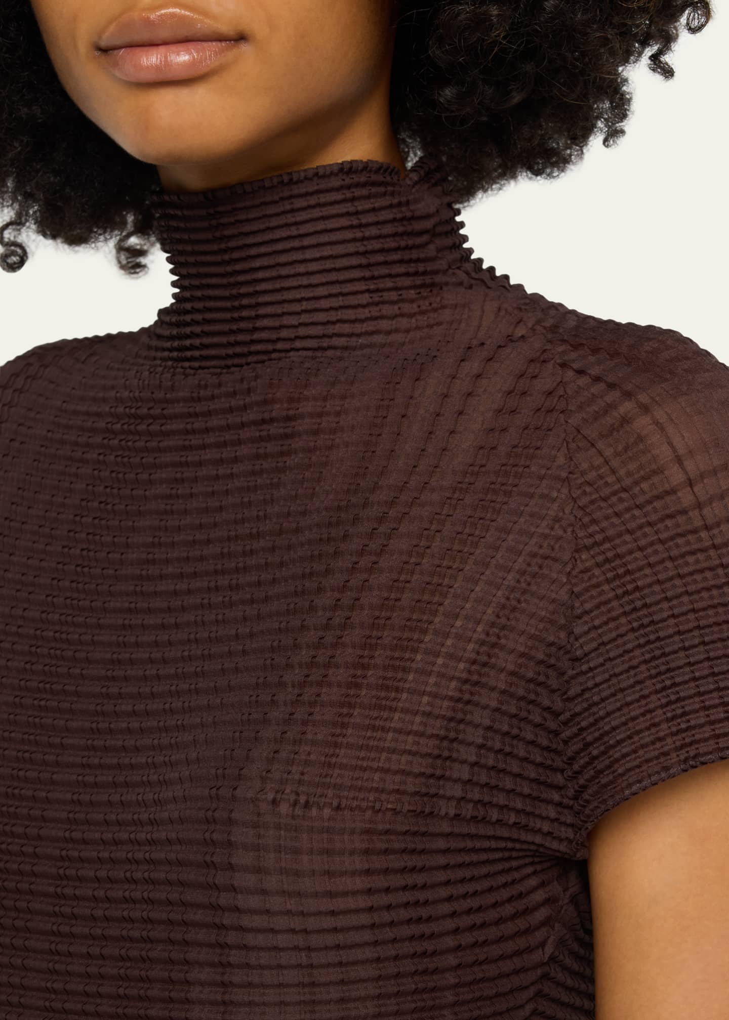 Issey Miyake Wooly Pleats-38 High-Neck Top