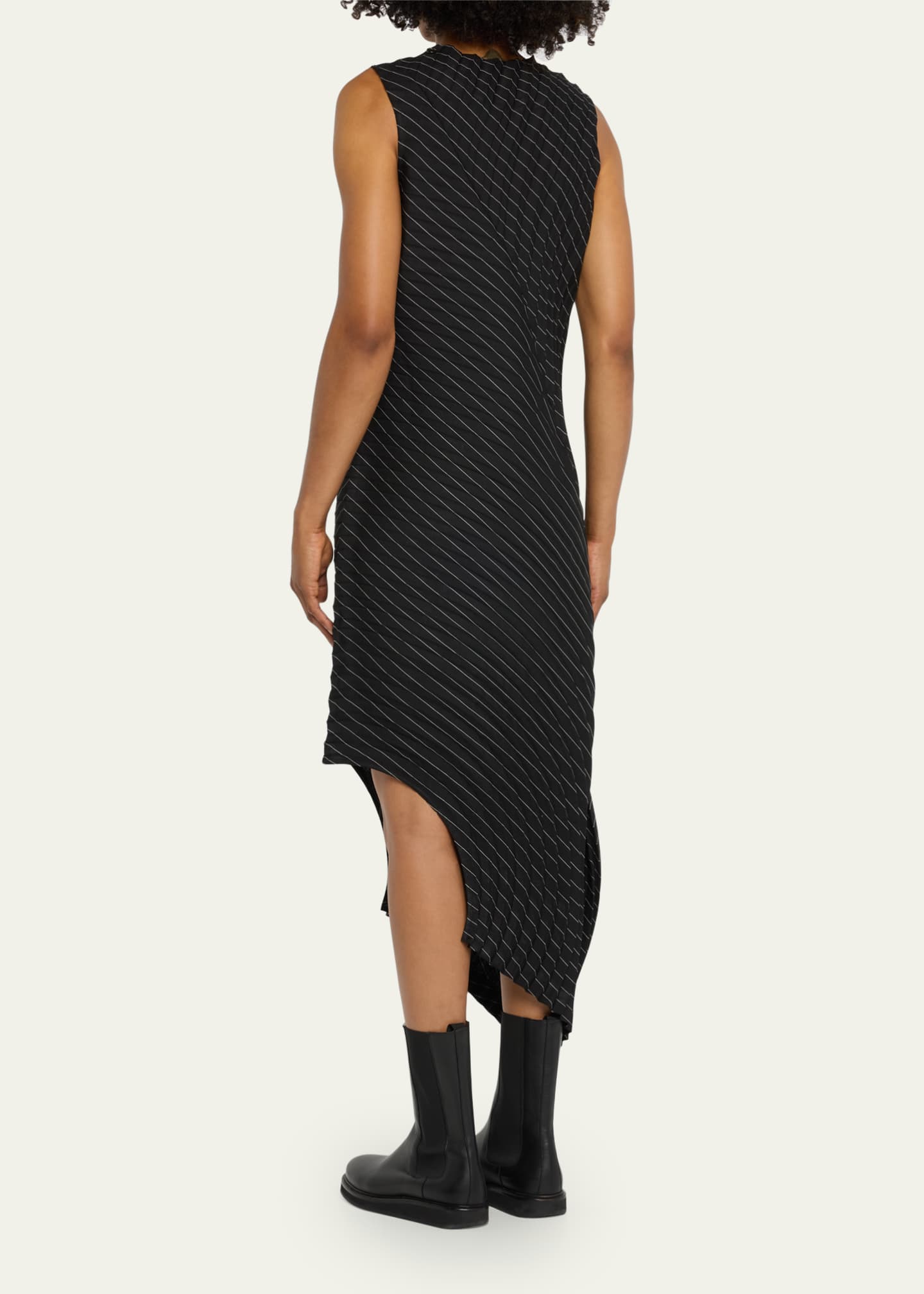 Issey Miyake Curved Pleats Stripe Cutout Dress - Bergdorf Goodman