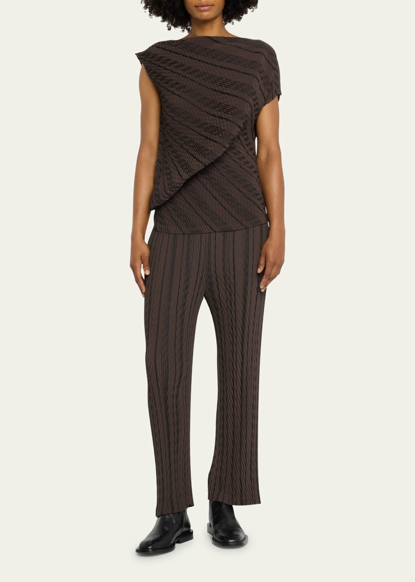 Issey Miyake Rope Stripe Pleats Cropped Pants - Bergdorf Goodman