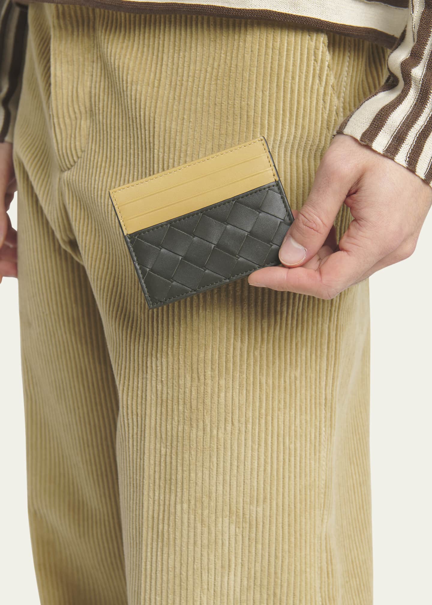 Bottega Veneta Men's Bicolor Intrecciato Leather Card Holder Image 2 of 4