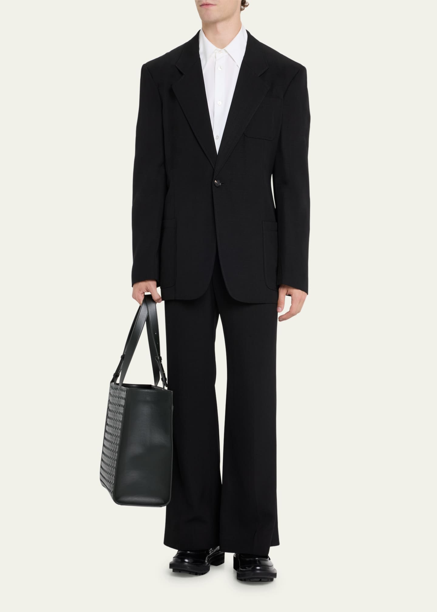 Bottega Veneta Men's Medium Cassette Paper Intrecciato Leather Tote Bag Image 5 of 5