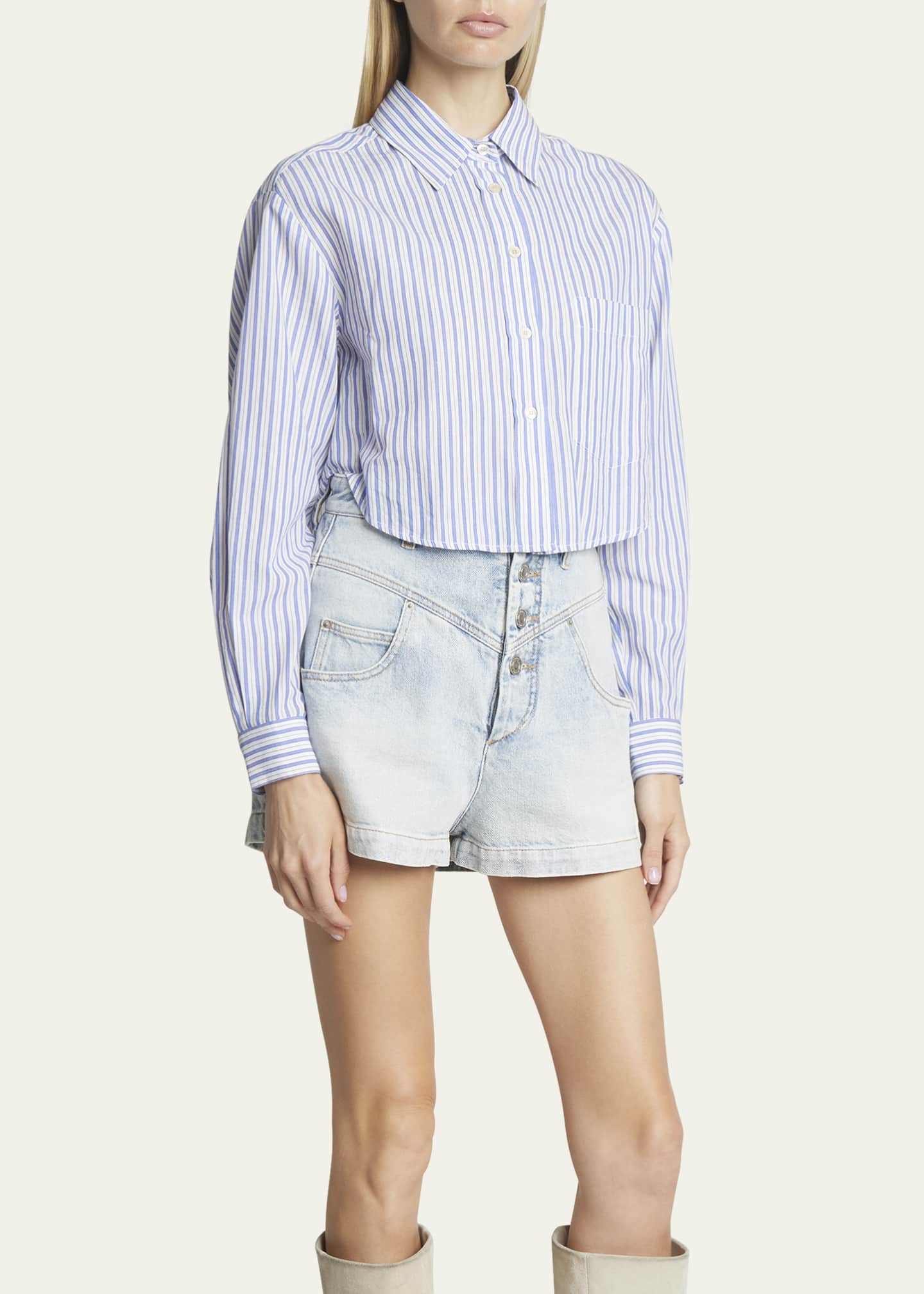 Etoile Isabel Marant Eliora Striped Button-Front Crop Shirt
