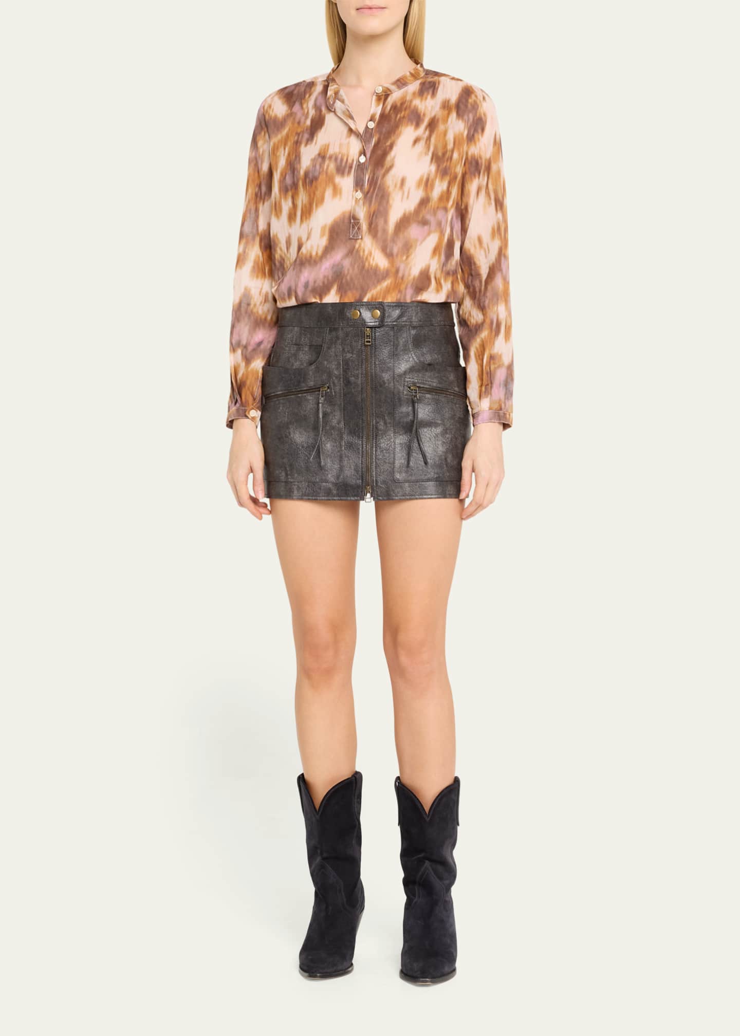 Etoile Isabel Marant Maria Long-Sleeve Half Button-Front Top Image 2 of 5