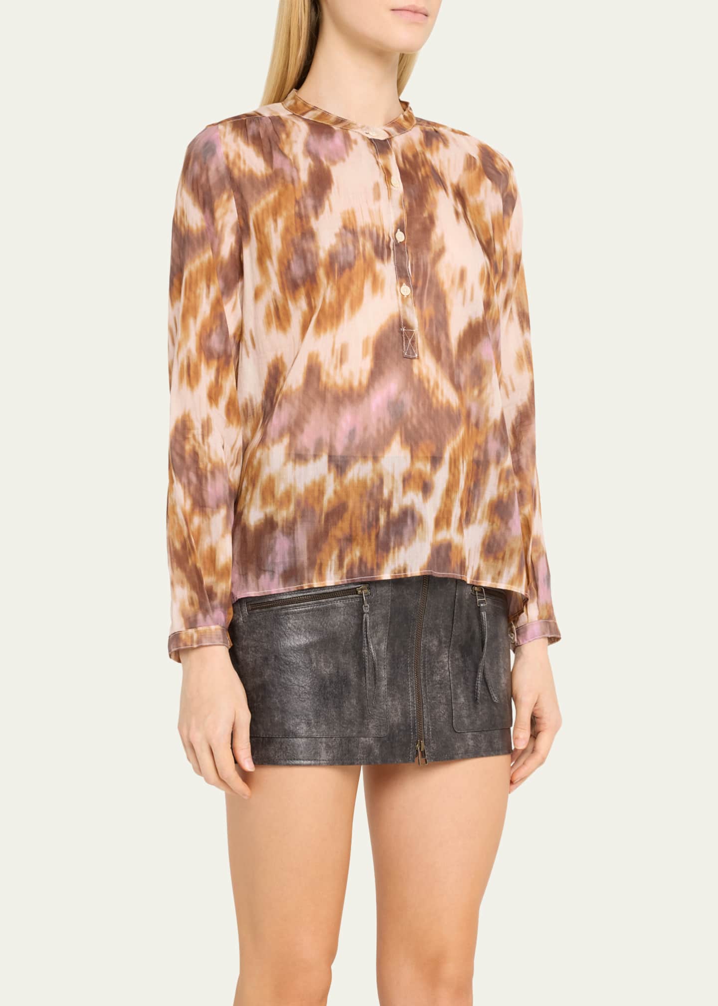 Etoile Isabel Marant Maria Long-Sleeve Half Button-Front Top Image 4 of 5