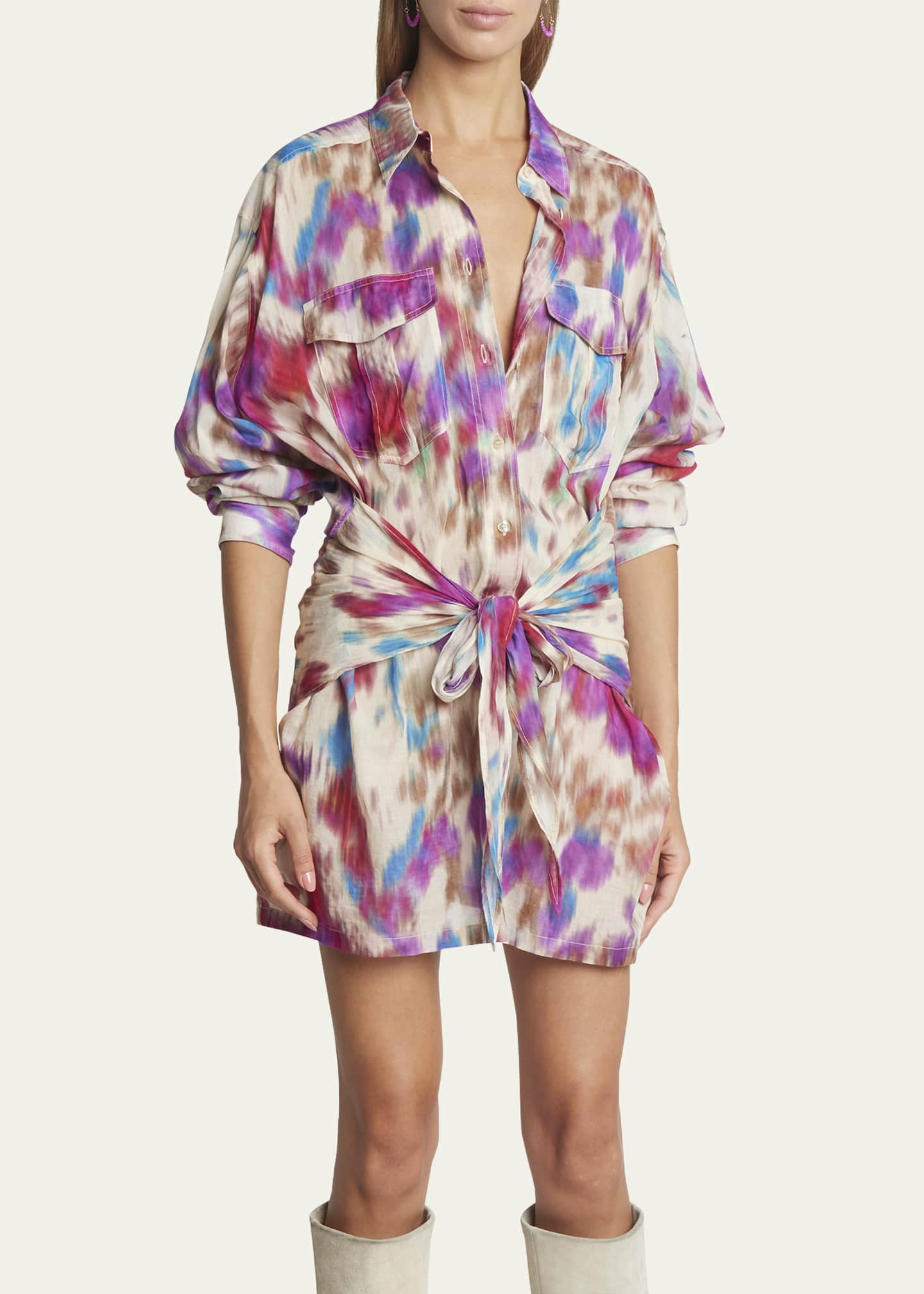 Etoile Isabel Marant Nueva Wrap-Waist Mini Shirtdress - Bergdorf Goodman