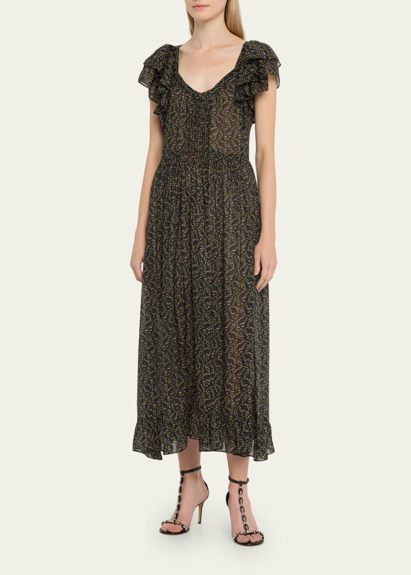 Etoile Isabel Marant Godralia Floral Ruffled A Line Midi Dress