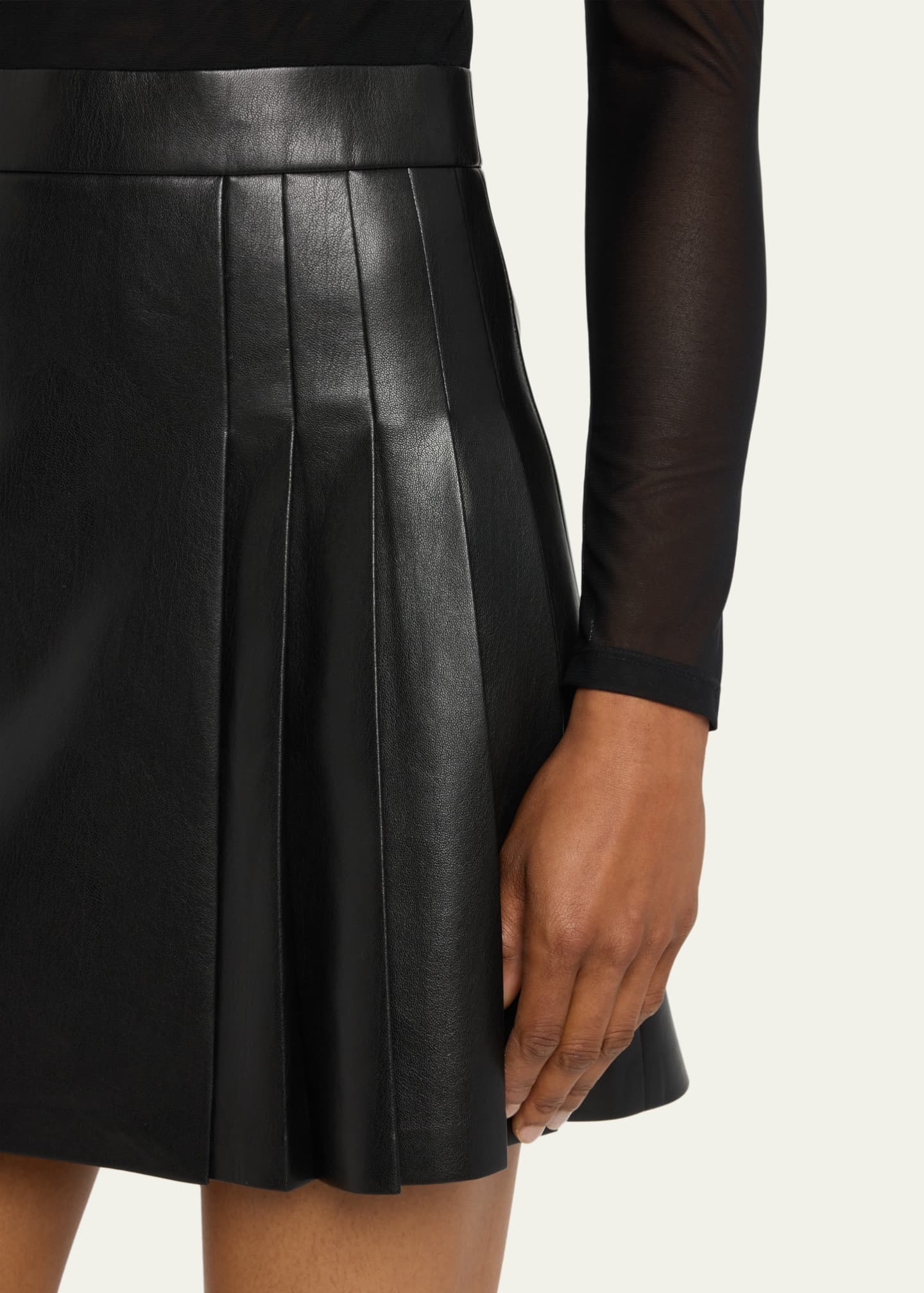 ALICE + OLIVIA Chara Long-Sleeve Vegan Leather Pleated Mini Dress