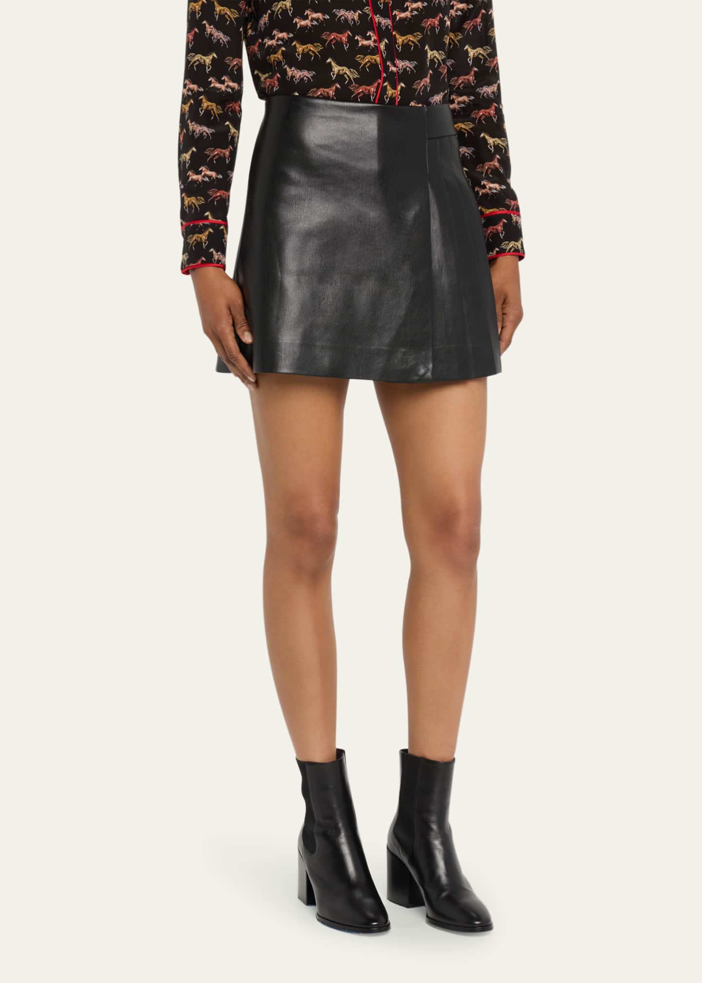 Alice + Olivia Toni Vegan Leather Asymmetric Pleated Mini Skirt Image 4 of 5