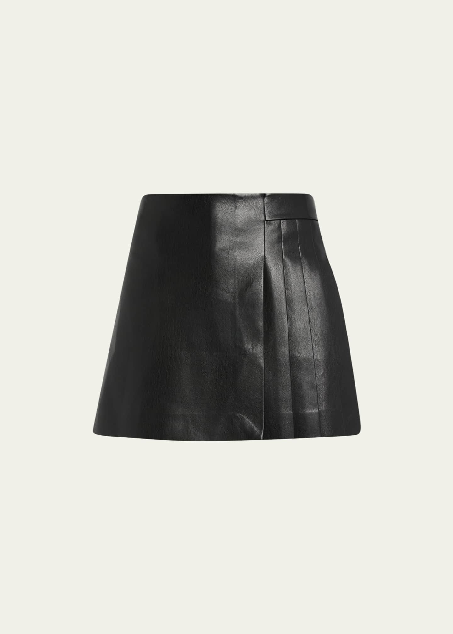 Alice Olivia Toni Vegan Leather Asymmetric Pleated Mini Skirt