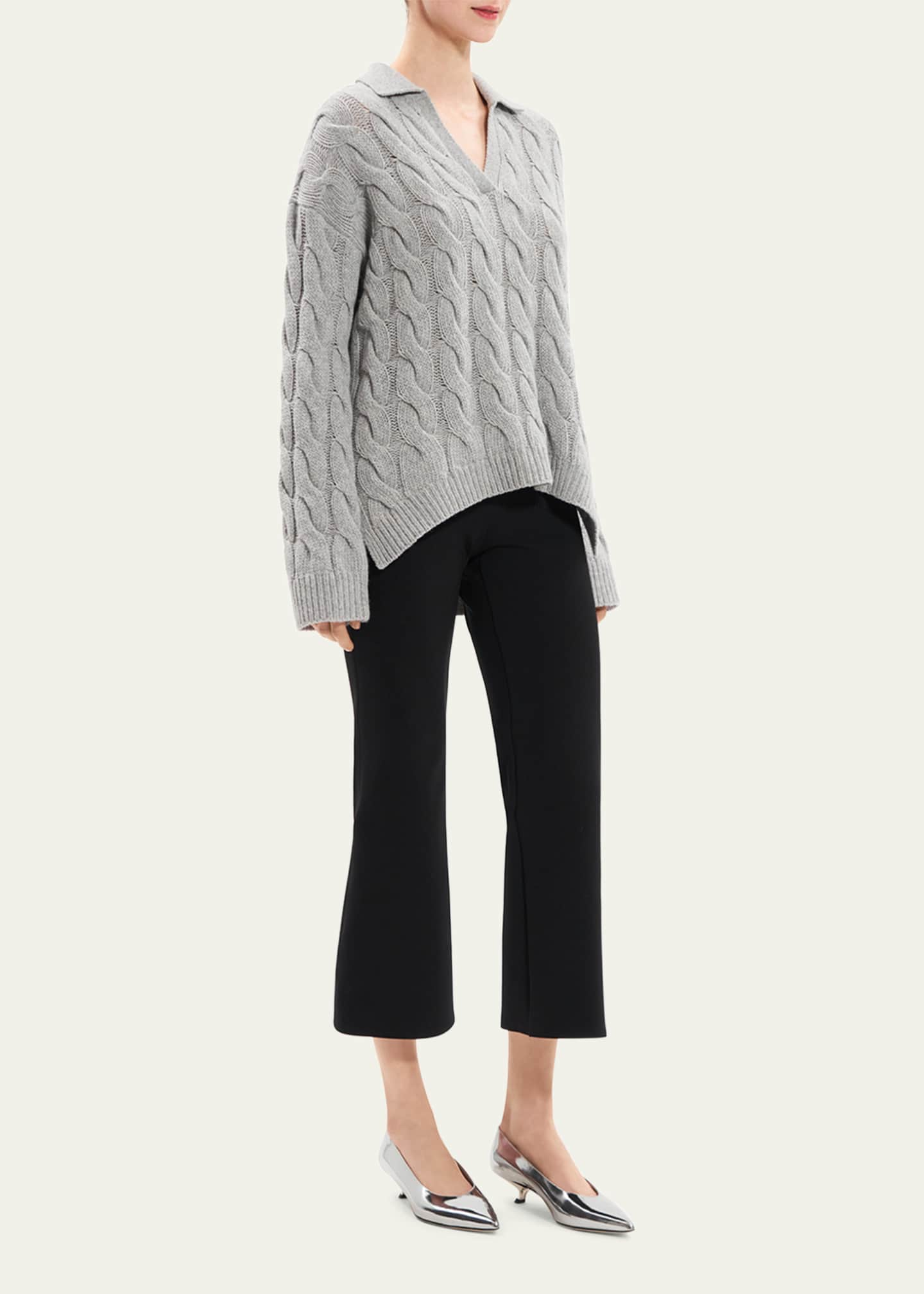 Theory Karenia Wool-Cashmere Collared Cable-Knit Sweater - Bergdorf Goodman