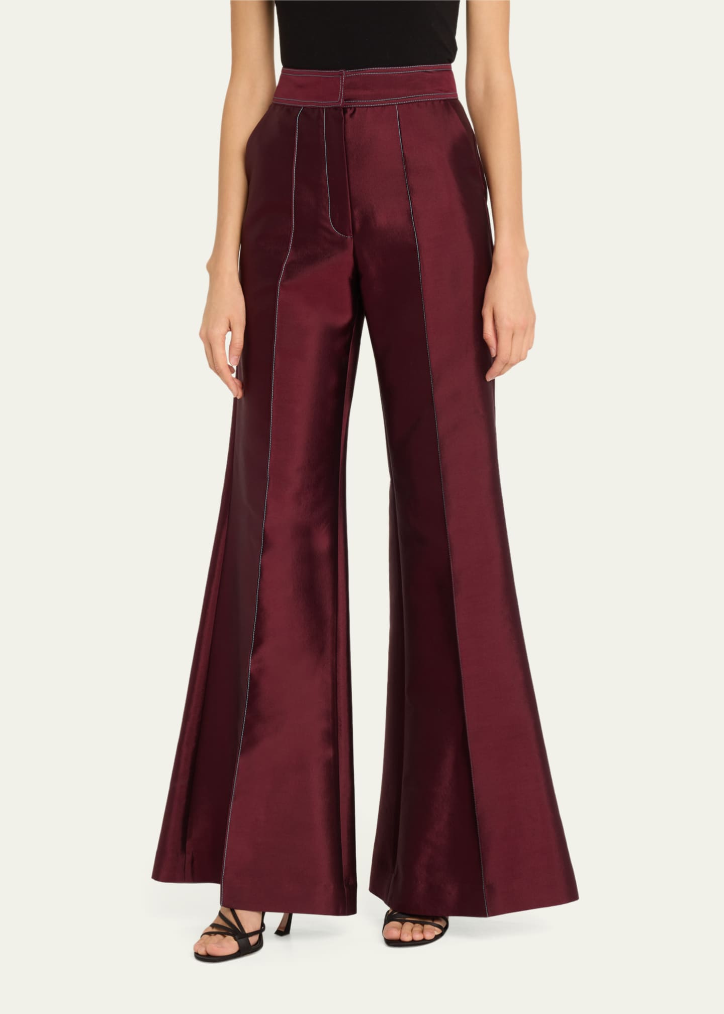 CHRISTOPHER JOHN ROGERS High-Waist Flare Trousers with Contrast Seams ...