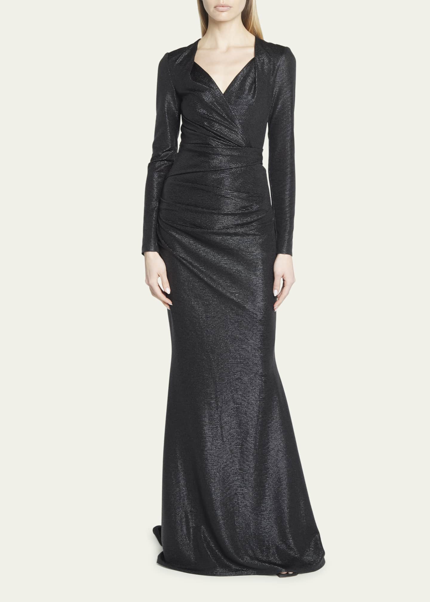Talbot Runhof Mirrorball LongSleeve Draped Trumpet Gown Bergdorf Goodman