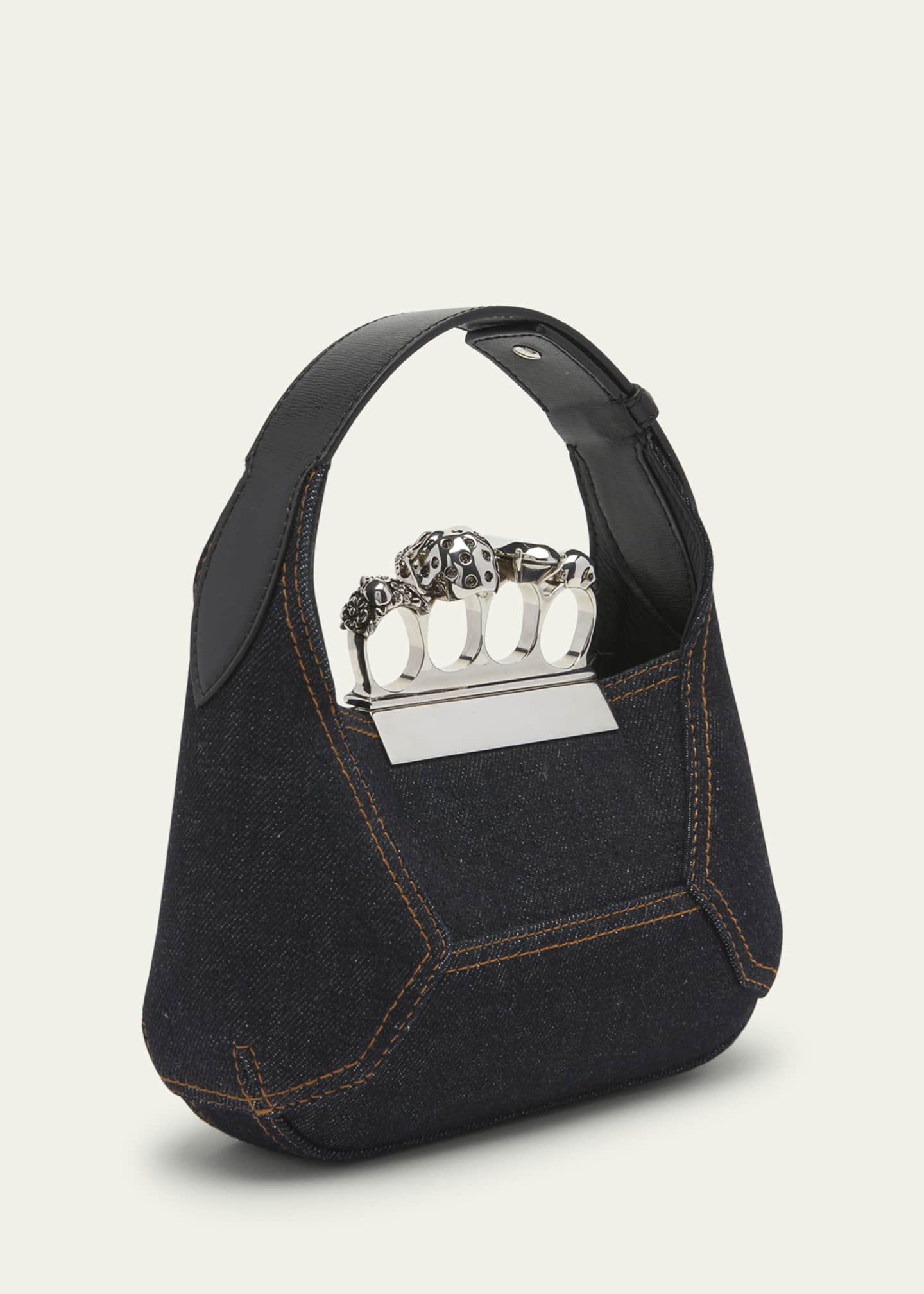 Alexander McQueen Mini Skull Jewel Denim TopHandle Bag Bergdorf Goodman