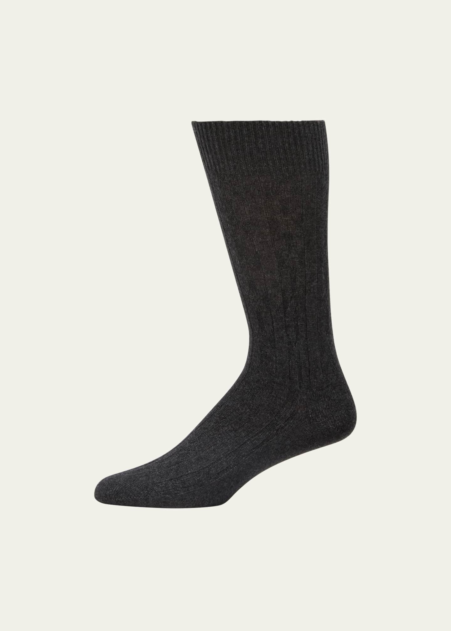 Bresciani Men's Cashmere Cable Knit Mid-Calf Socks Image 1 of 3