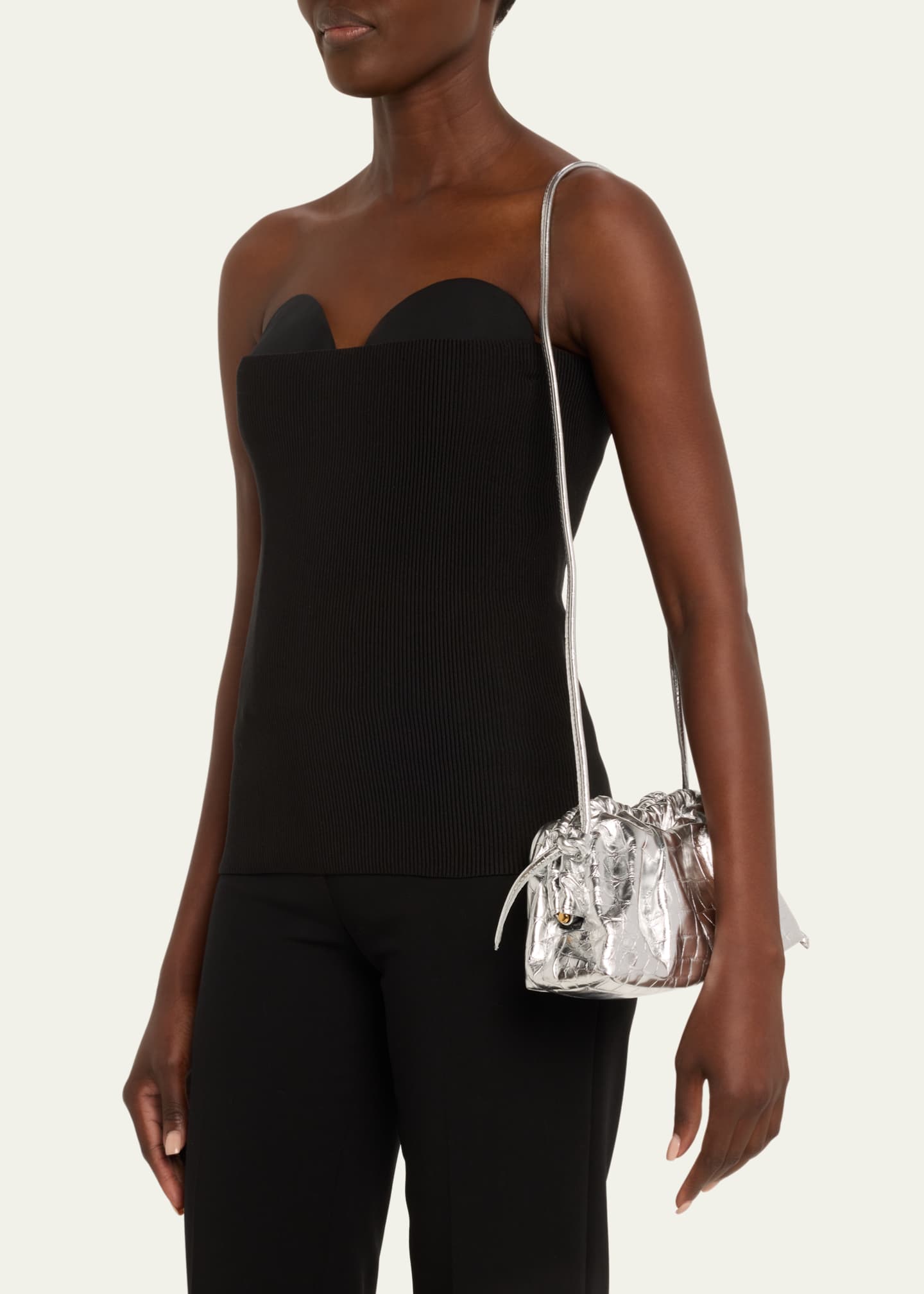 Mansur Gavriel Cloud Mini Metallic Croc Embossed Clutch Bag