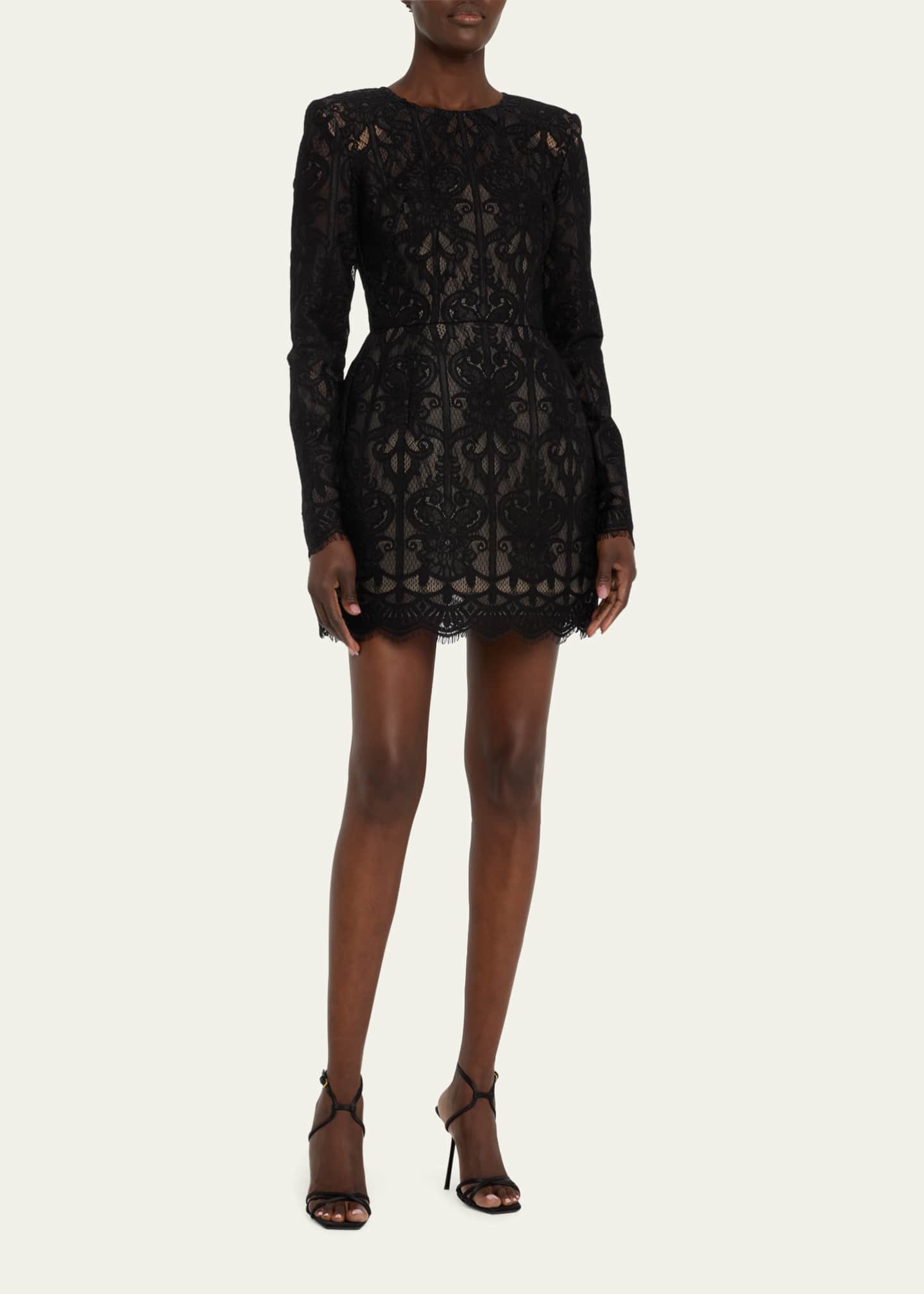 Bronx and Banco Casey Long Sleeve Fit Flare Lace Mini Dress