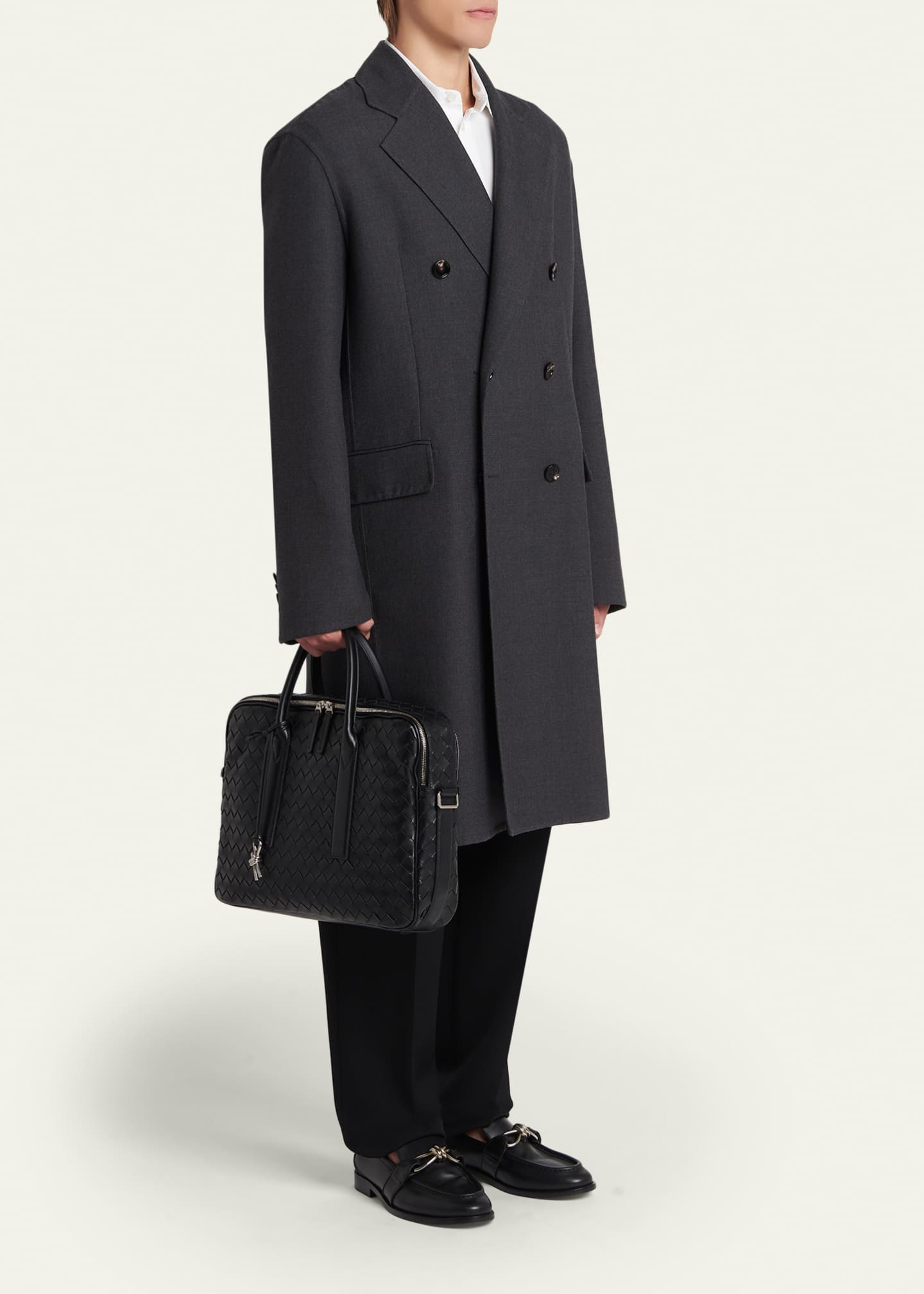 Bottega Veneta Men's Getaway Intrecciato Large Briefcase