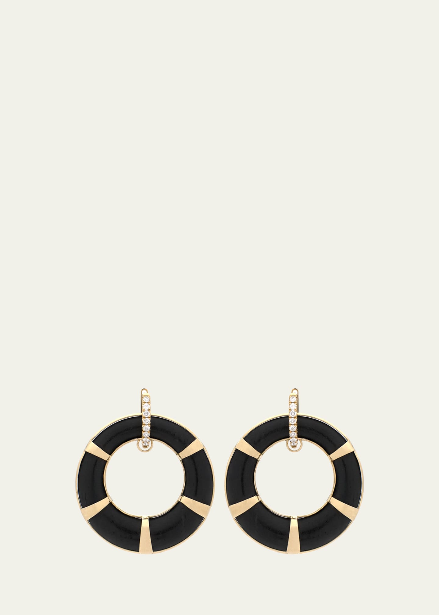 FARAONE MENNELLA by R.F.M.A.S. 18K Yellow Gold Ebony Hoop Earrings with White Diamonds