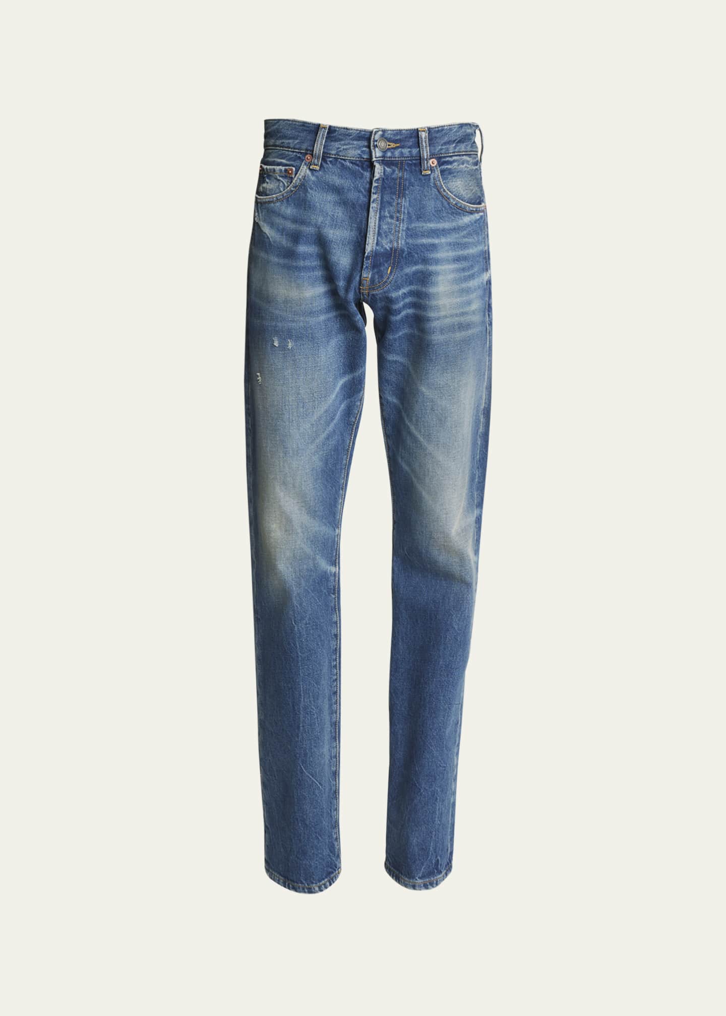 Saint Laurent Men's Stonewashed Straight-Leg Jeans - Bergdorf Goodman