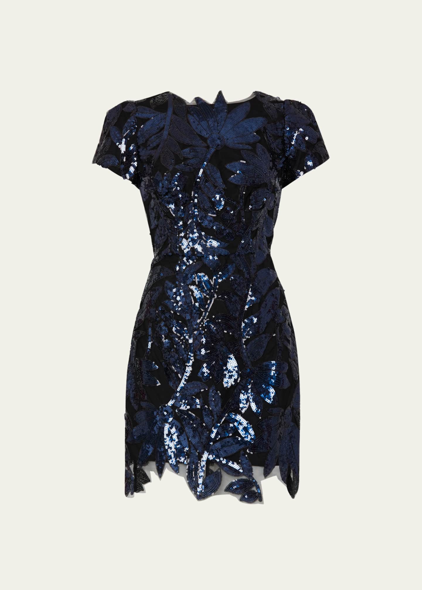 Milly Kyla Floral-Sequin Short-Sleeve Mini Dress - Bergdorf Goodman