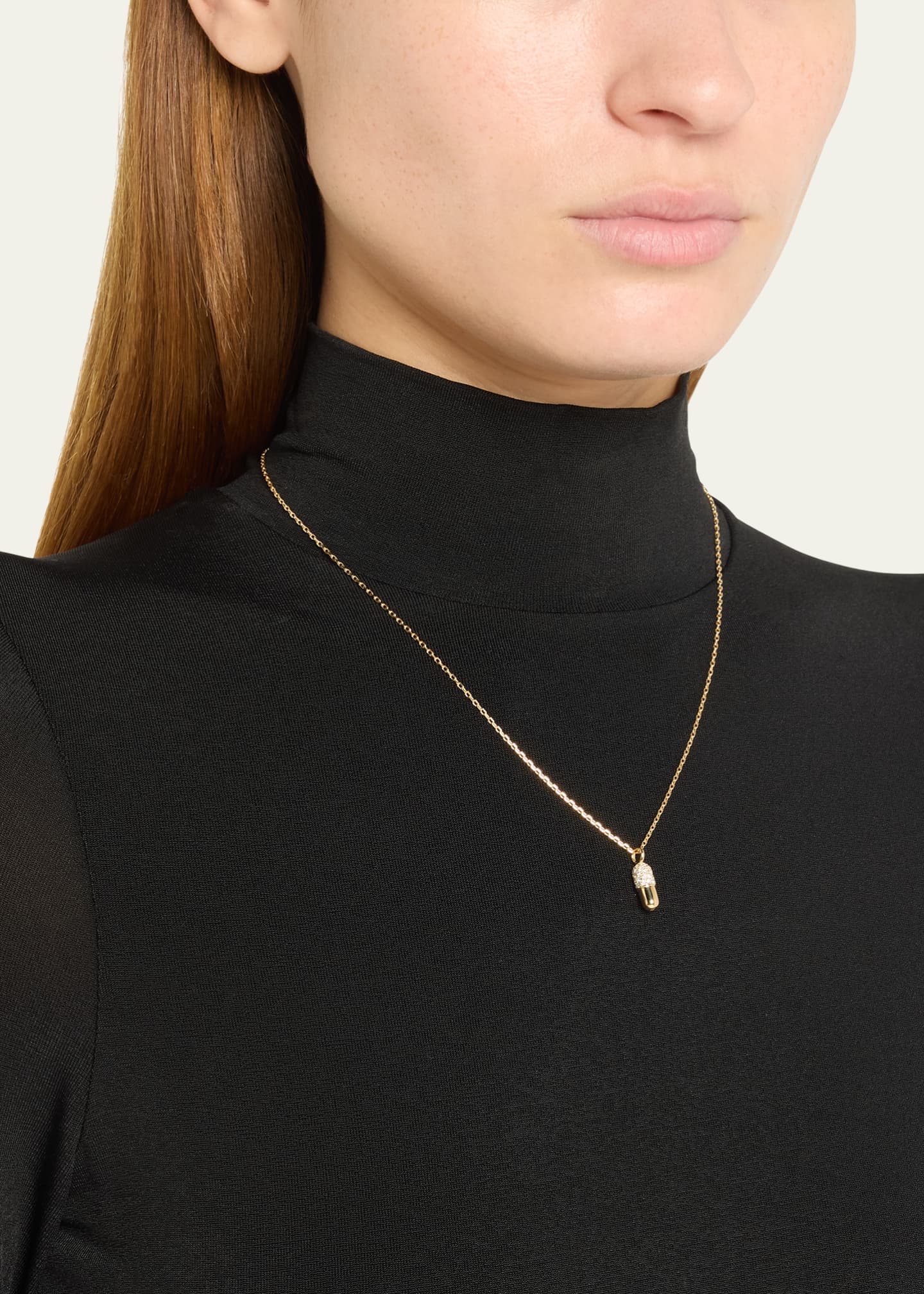 Elior 18K Yellow Gold Small Diamond Pill Pendant Necklace Image 2 of 4