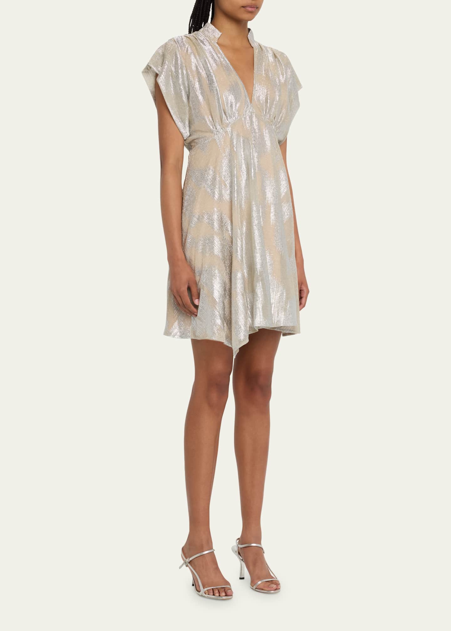 Iro Brandi Metallic Draped V Neck Mini Dress Bergdorf Goodman